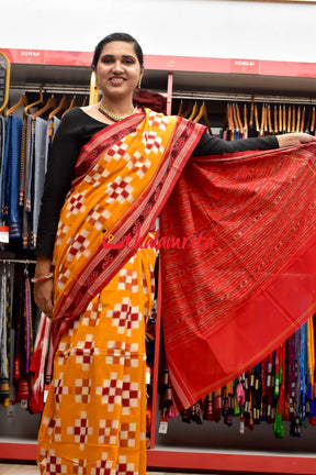 Yellow Red 7 Kuthi Pasapali Cotton Saree