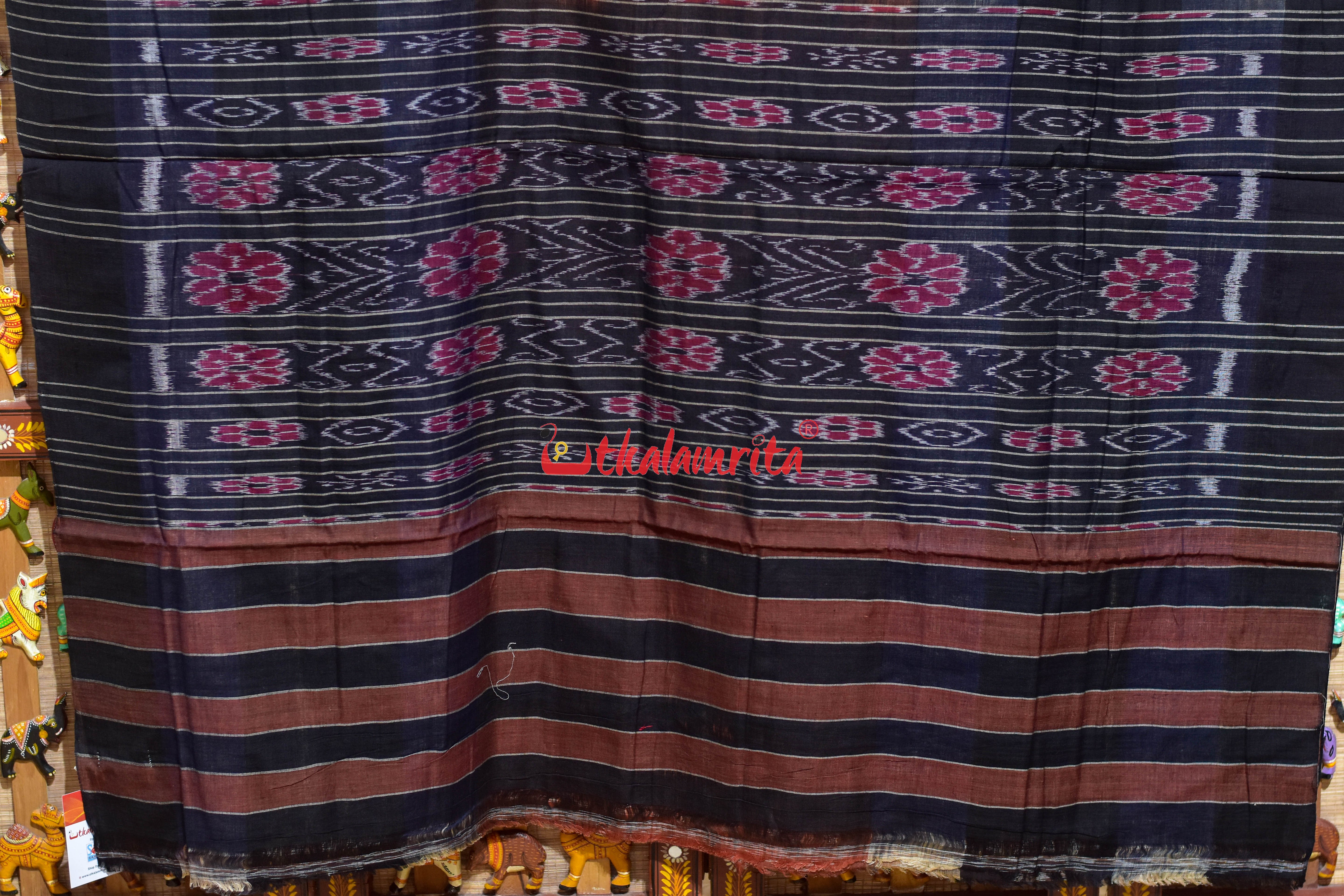 Off White with Brown 7D Body Bandha Khandua Cotton Saree