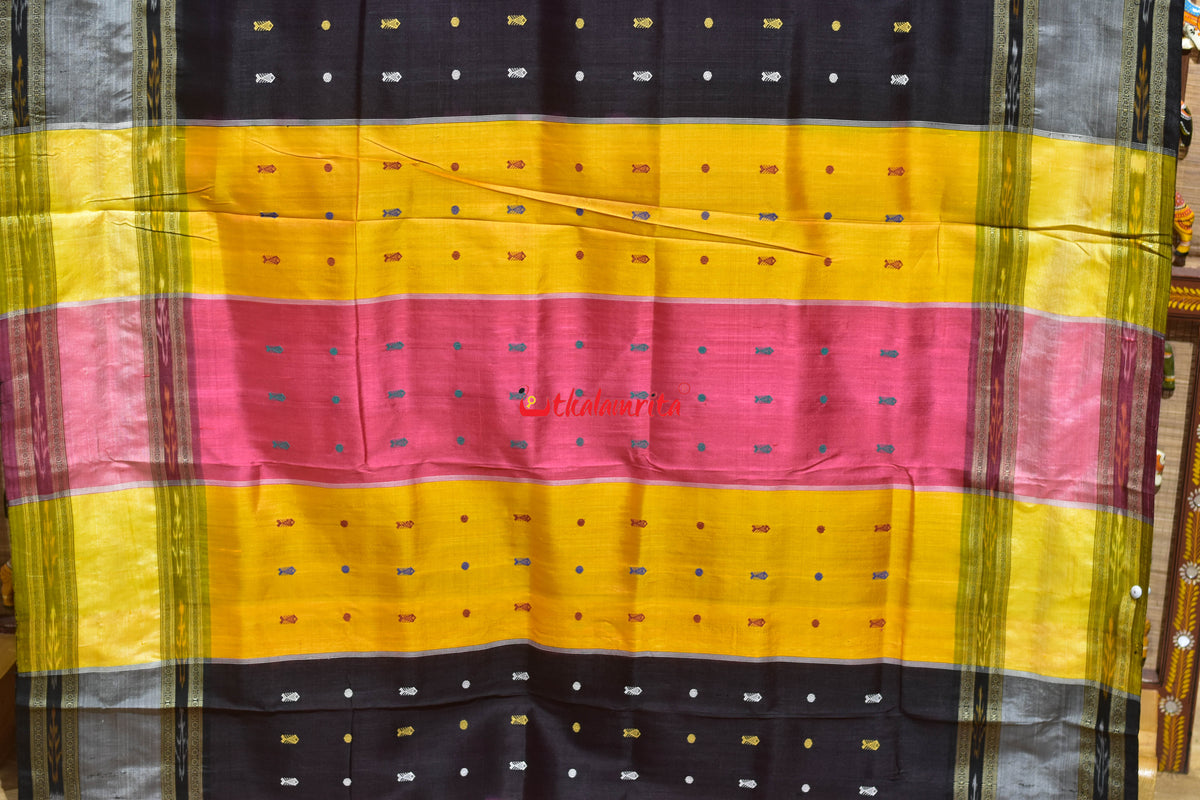 Pink Fish Buti Elephant Border Kathifera Silk Saree