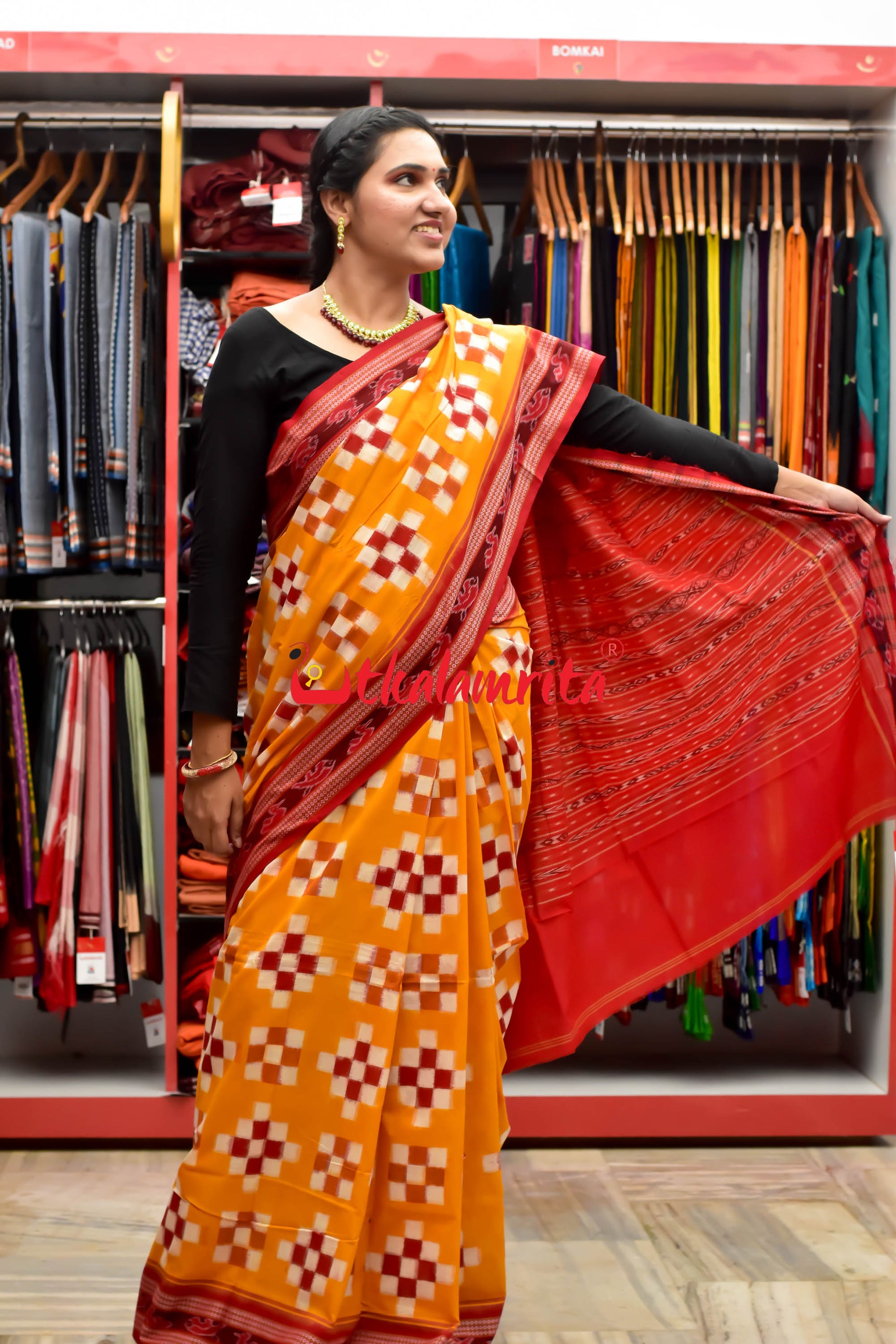 Buy Pooja Red & Yellow Fancy Weaving Saree With Beautiful Designer  Embroidery Blouse,patched Border With Unique Latkan in Saree for Festive  Wear Online in India - Etsy