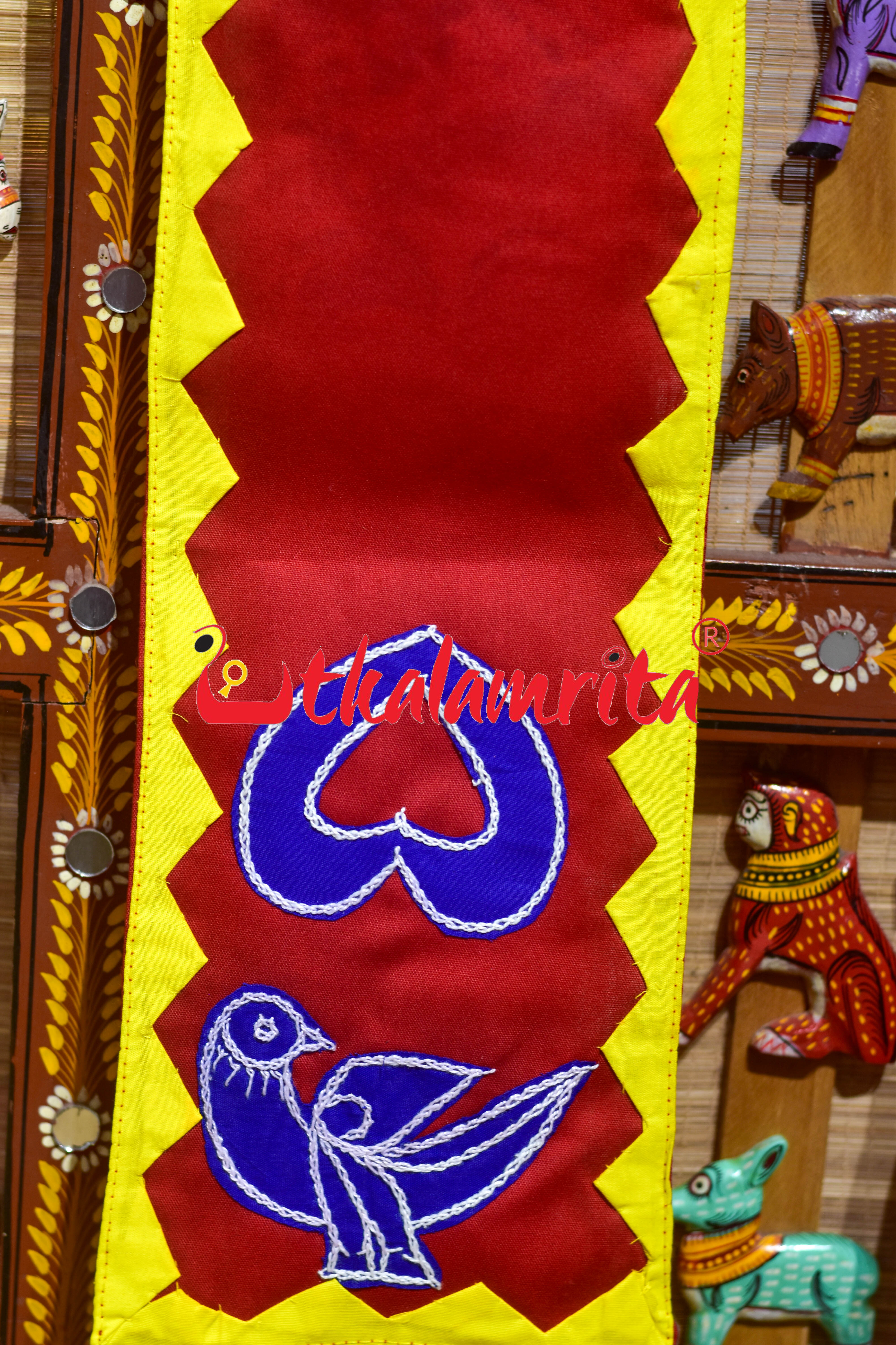 Red Blue Parrot Pipli Applique Uttariya