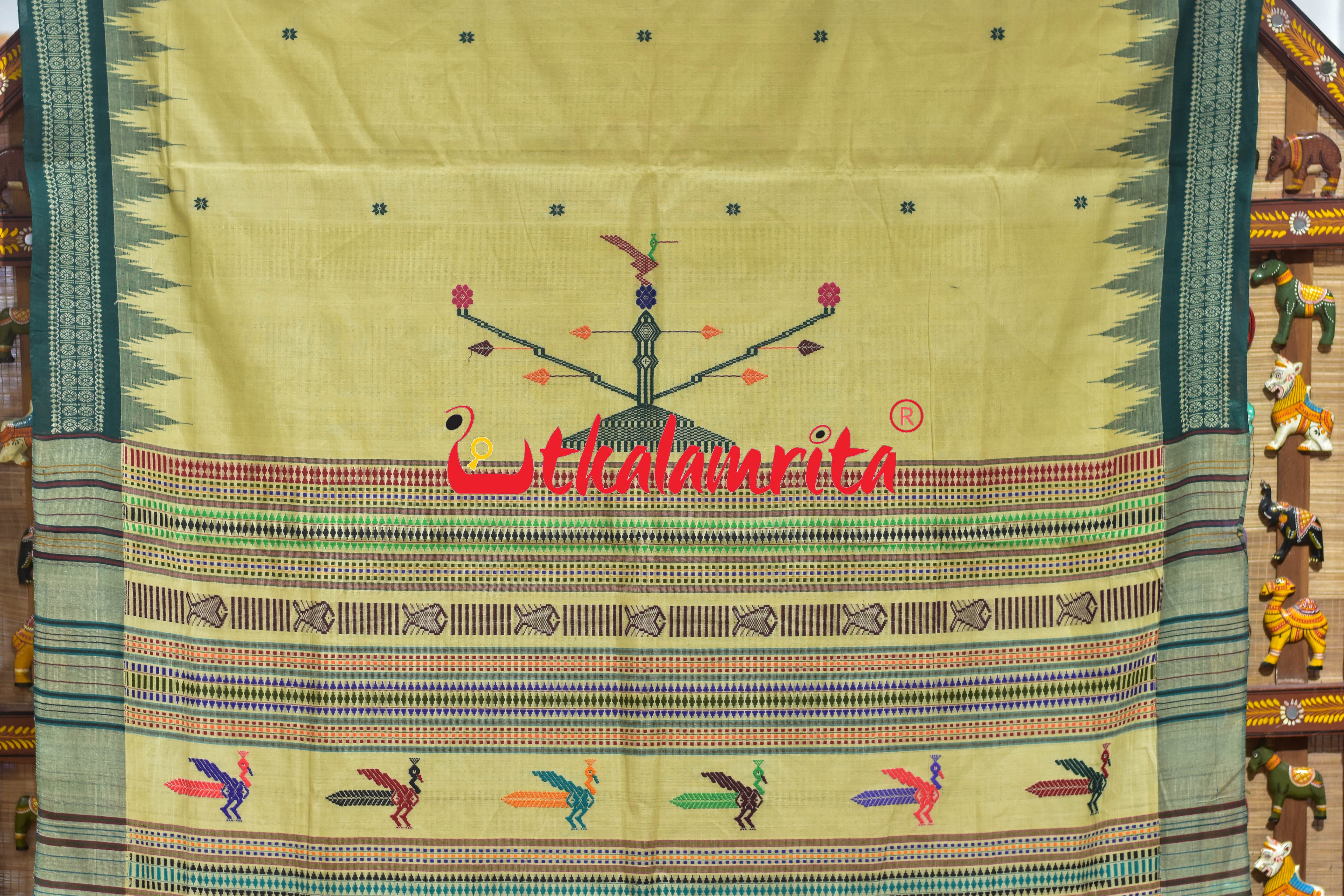 Chandan Green Border Ganjam Bomkai Cotton Saree