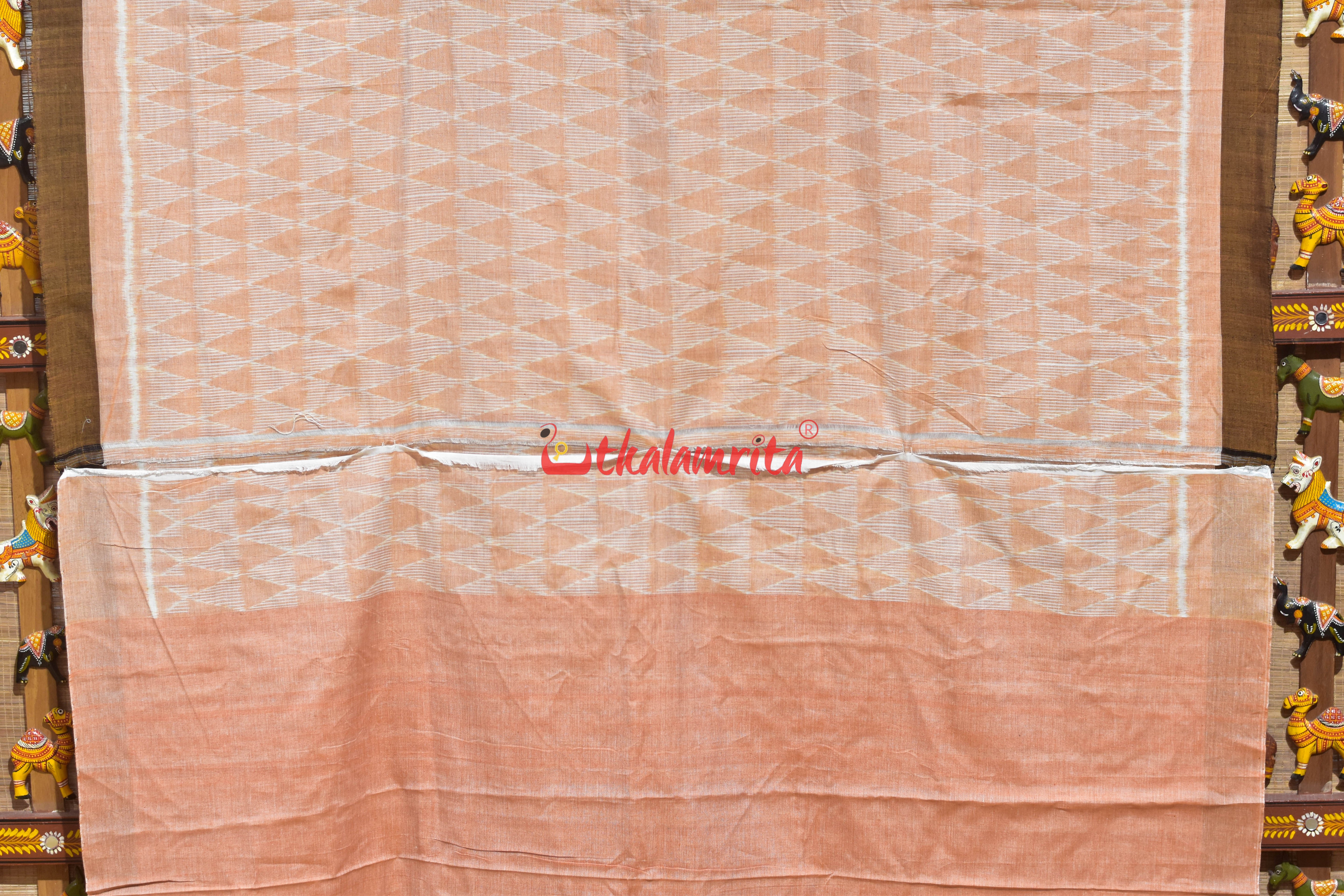 Peach Triangle Lines Khandua Cotton Saree