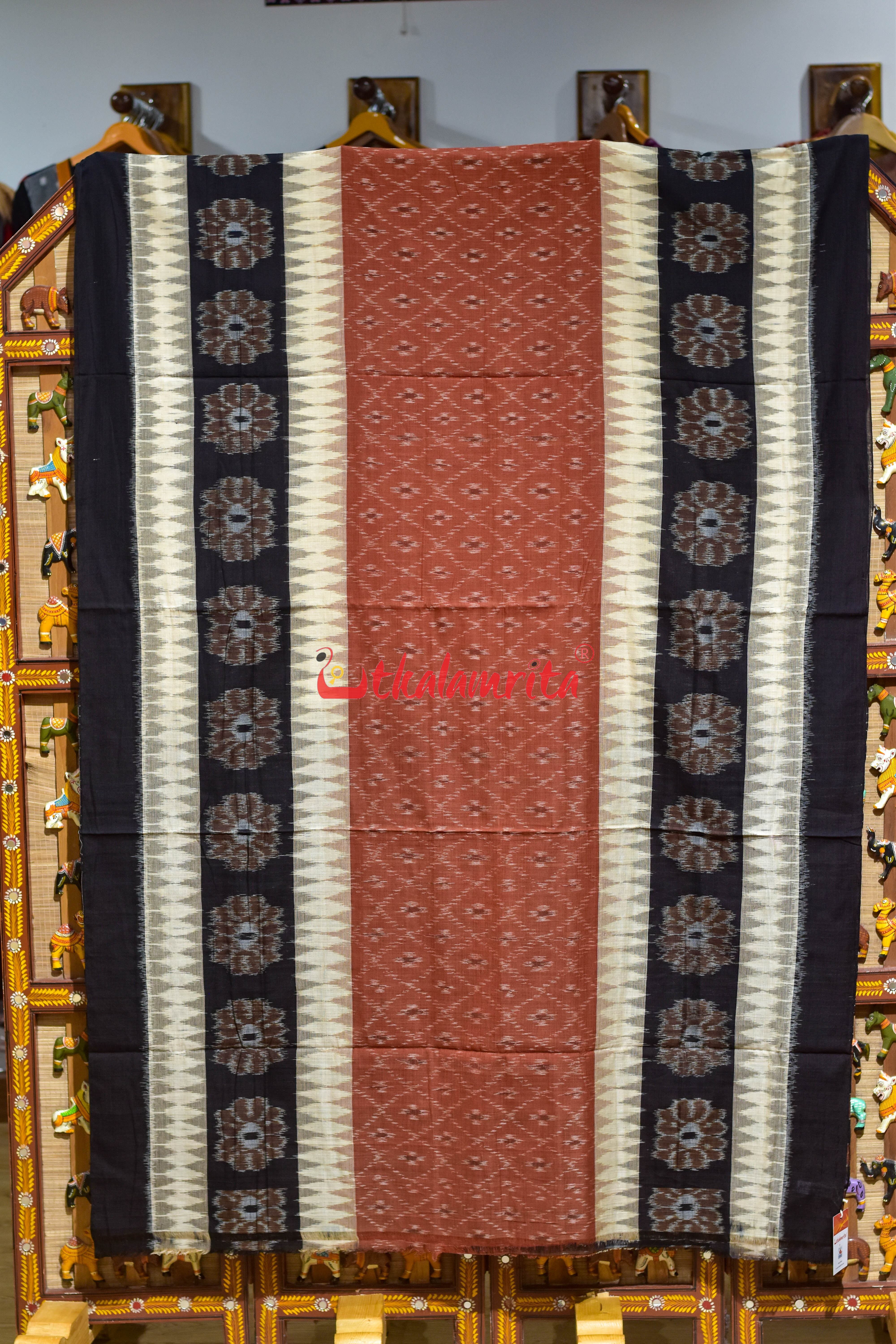 Off White with Brown 7D Body Bandha Khandua Cotton Saree