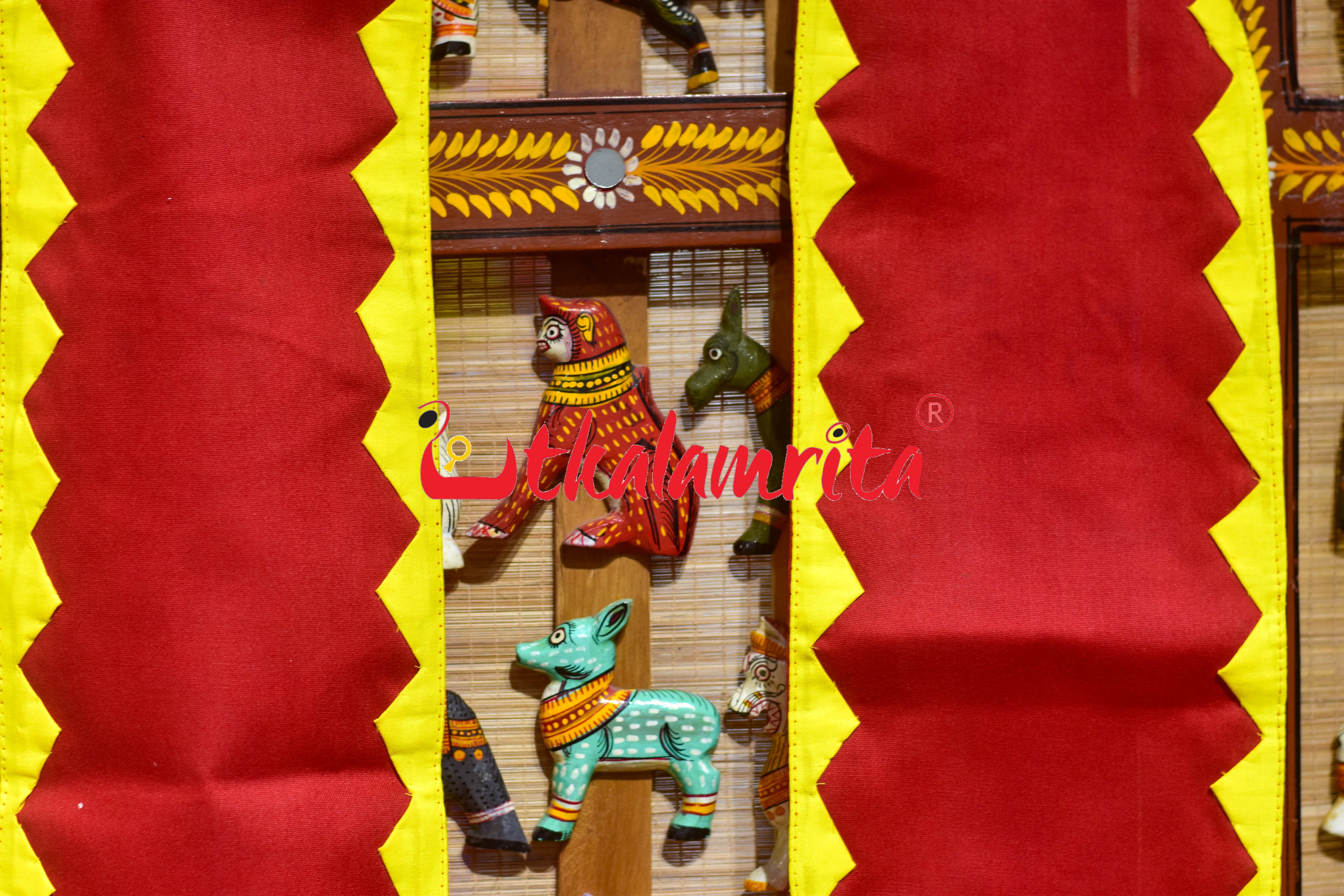 Red Blue Parrot Pipli Applique Uttariya