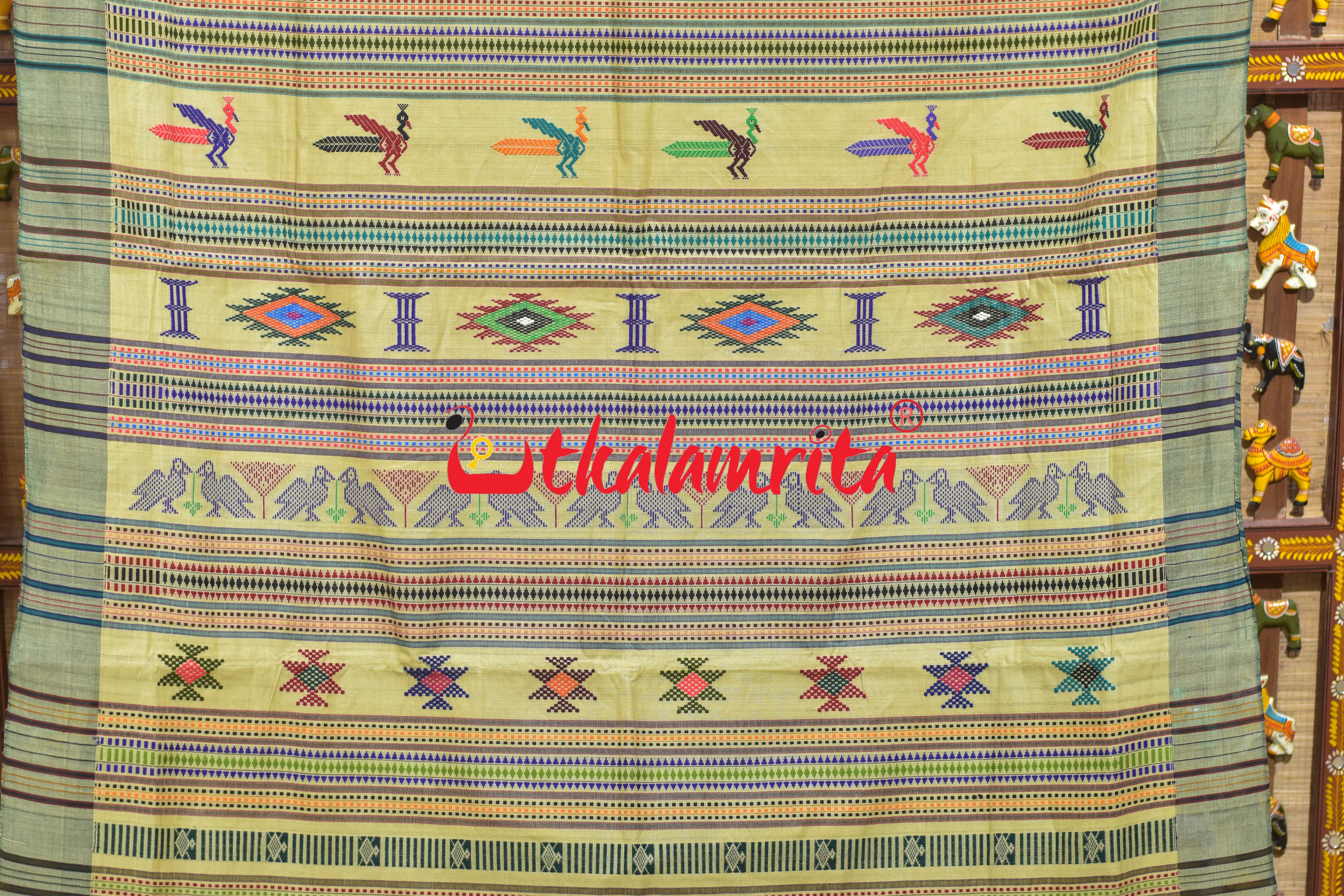 Chandan Green Border Ganjam Bomkai Cotton Saree