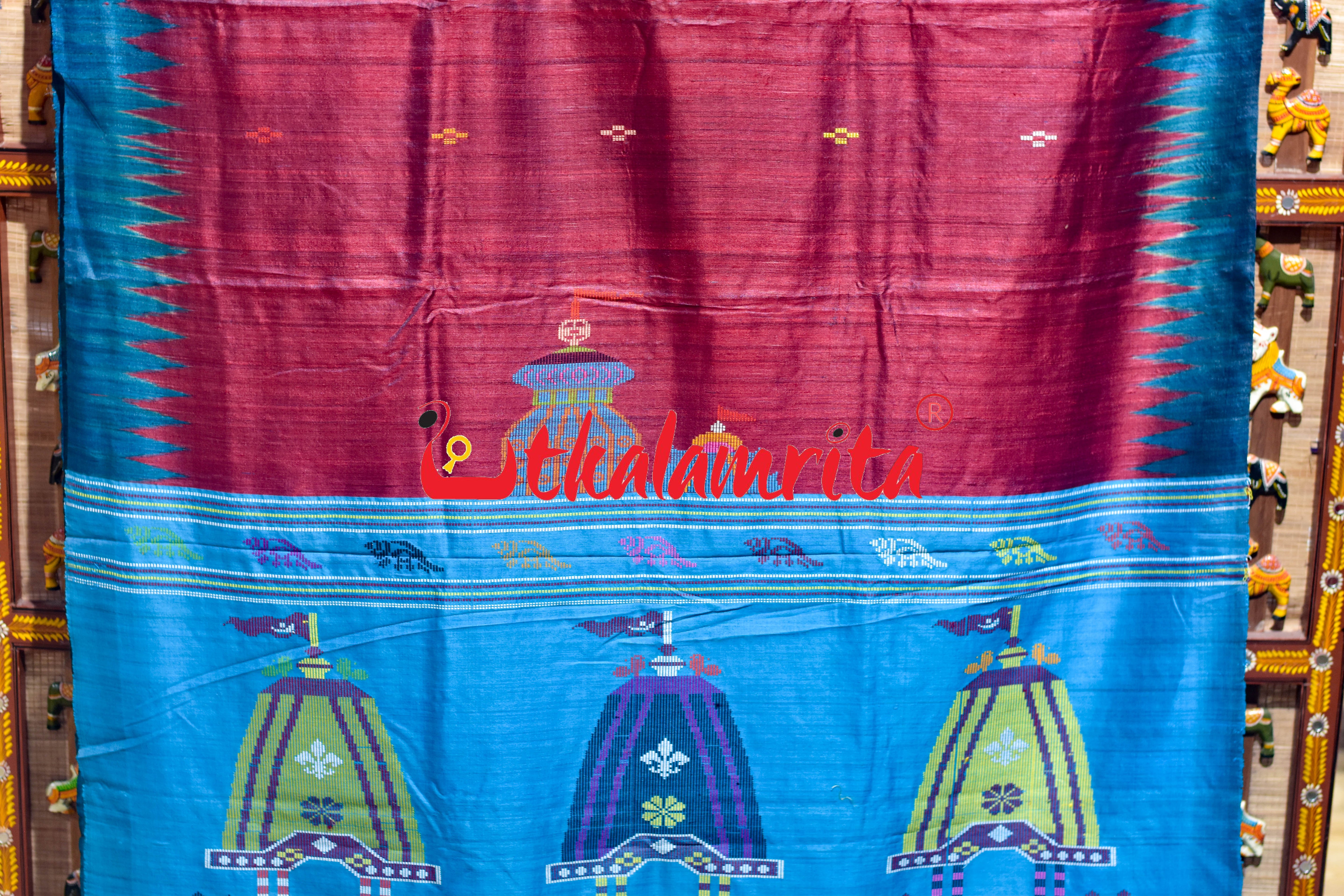 Plain Red Blue Ratha Jatra Gopalpur Tussar Silk Saree
