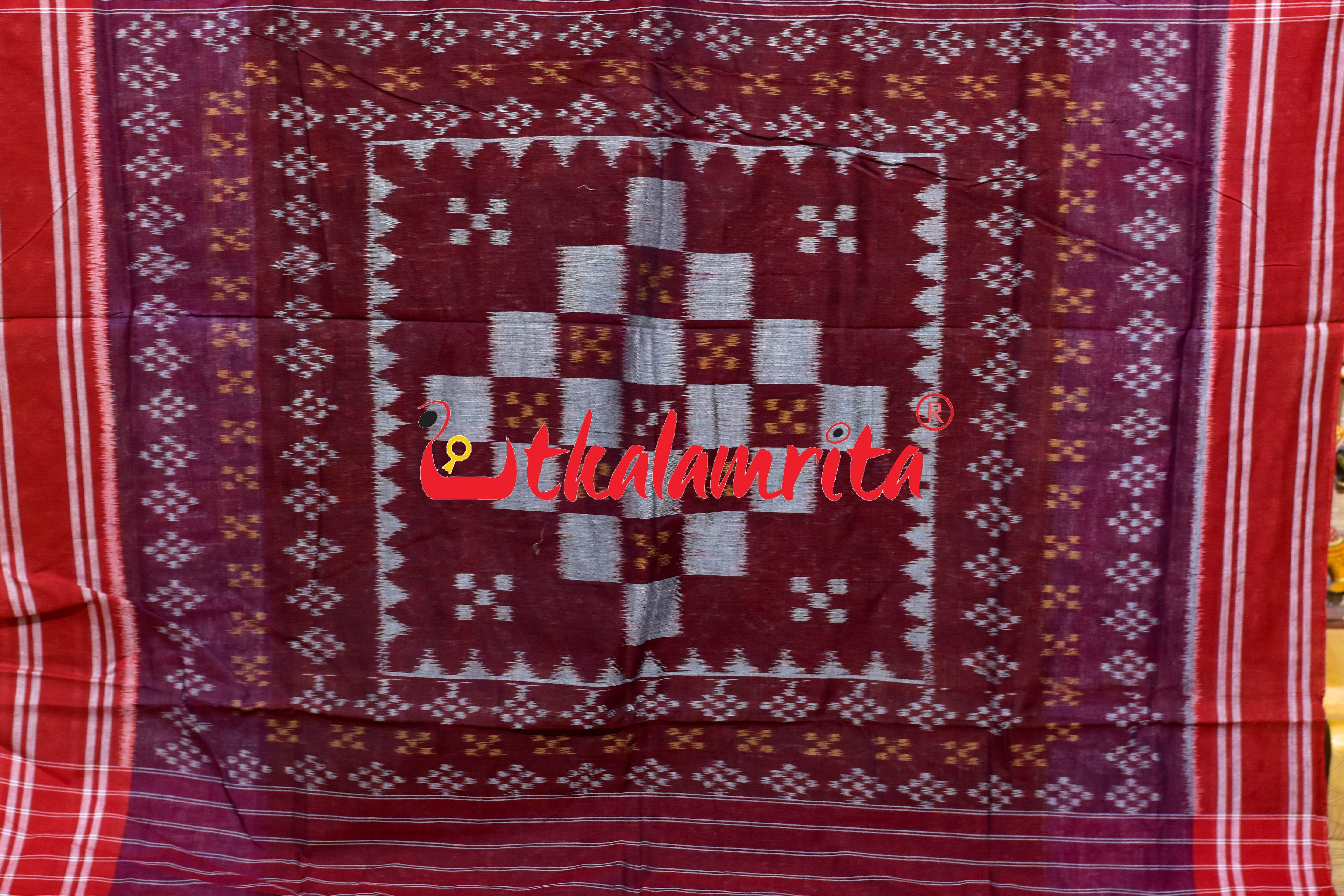 Olive Body Animal Double Border Khandua Cotton Saree