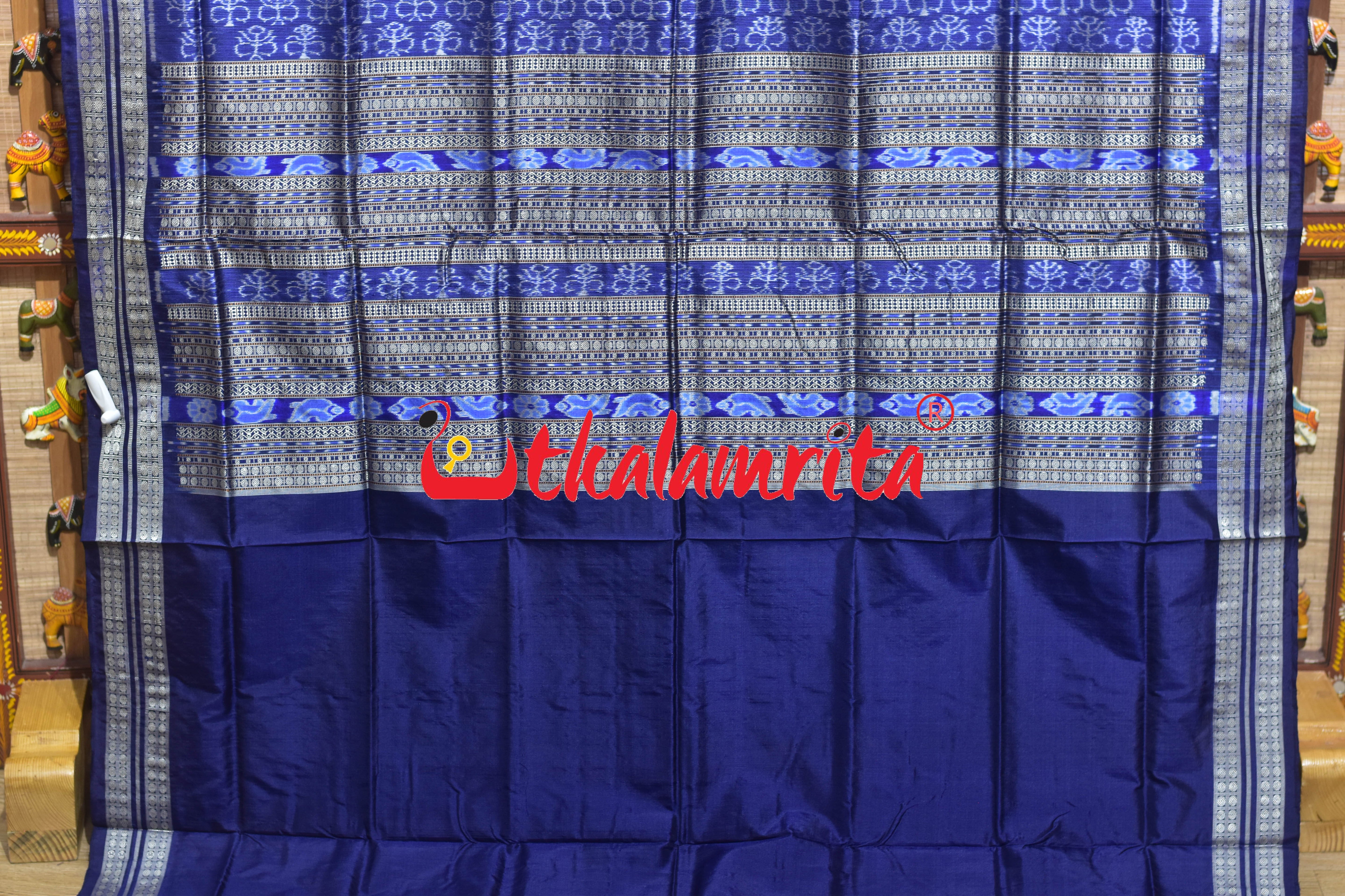 Green Blue Tribal Theme Bomkai Silk Saree