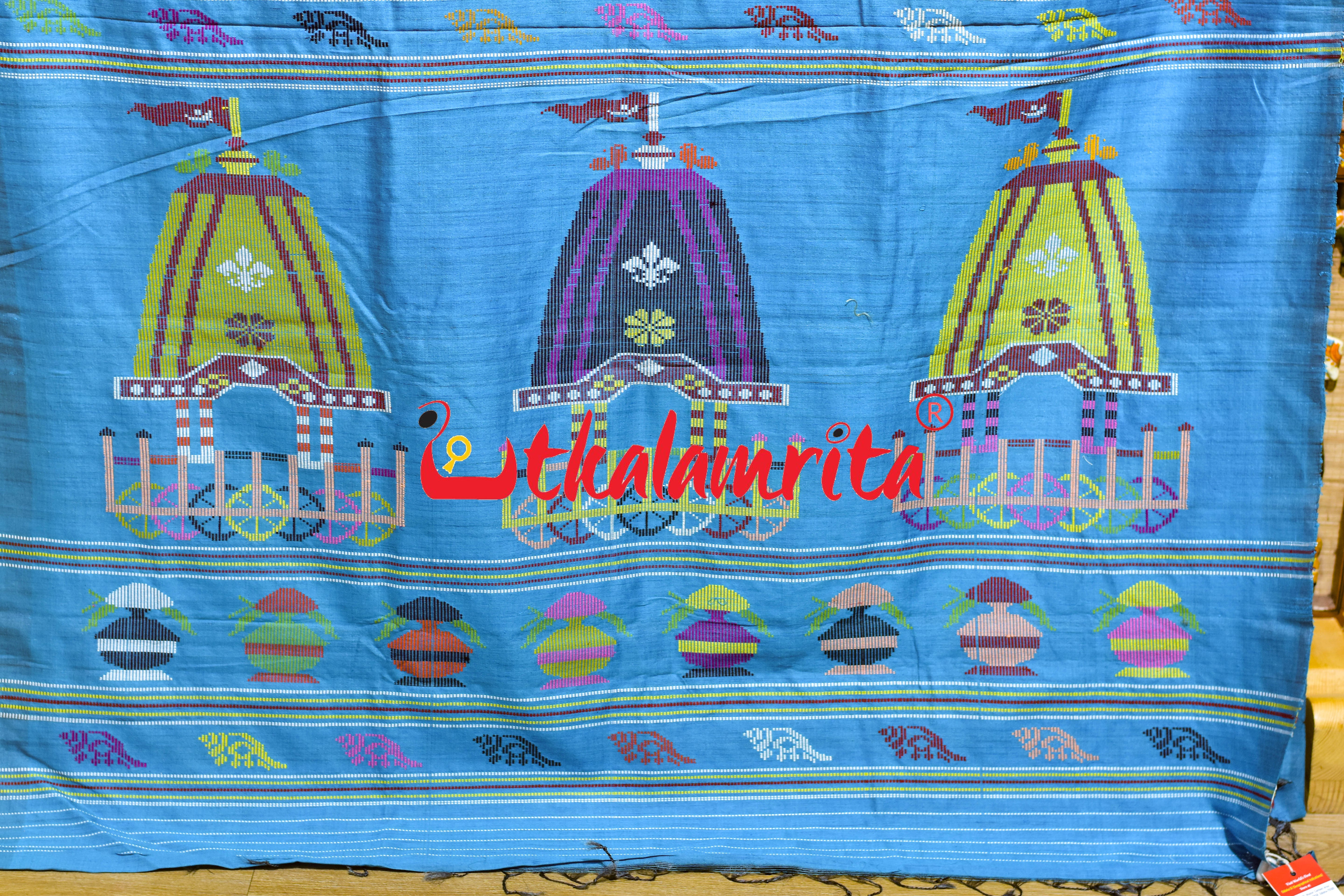 Plain Red Blue Ratha Jatra Gopalpur Tussar Silk Saree