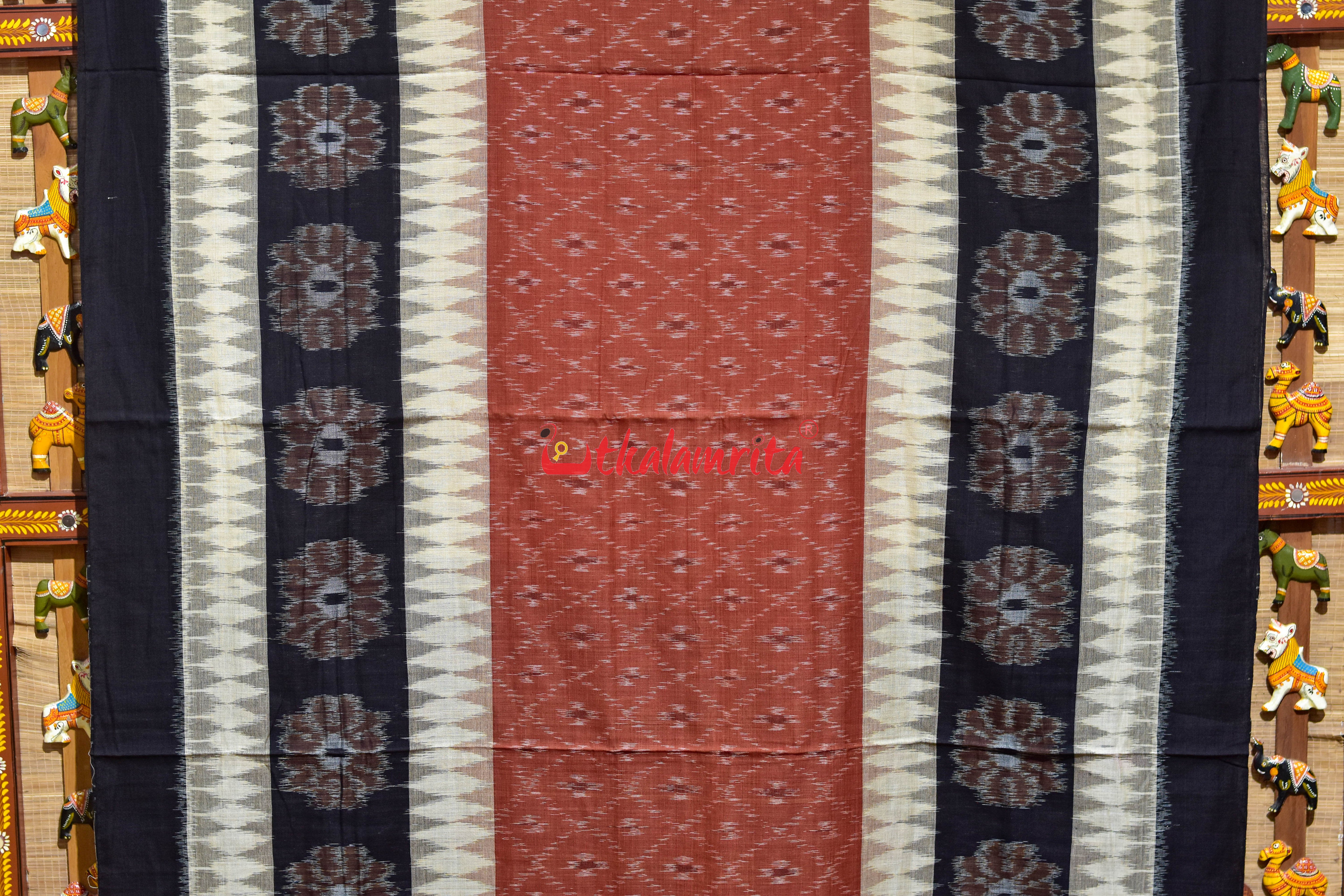 Off White with Brown 7D Body Bandha Khandua Cotton Saree