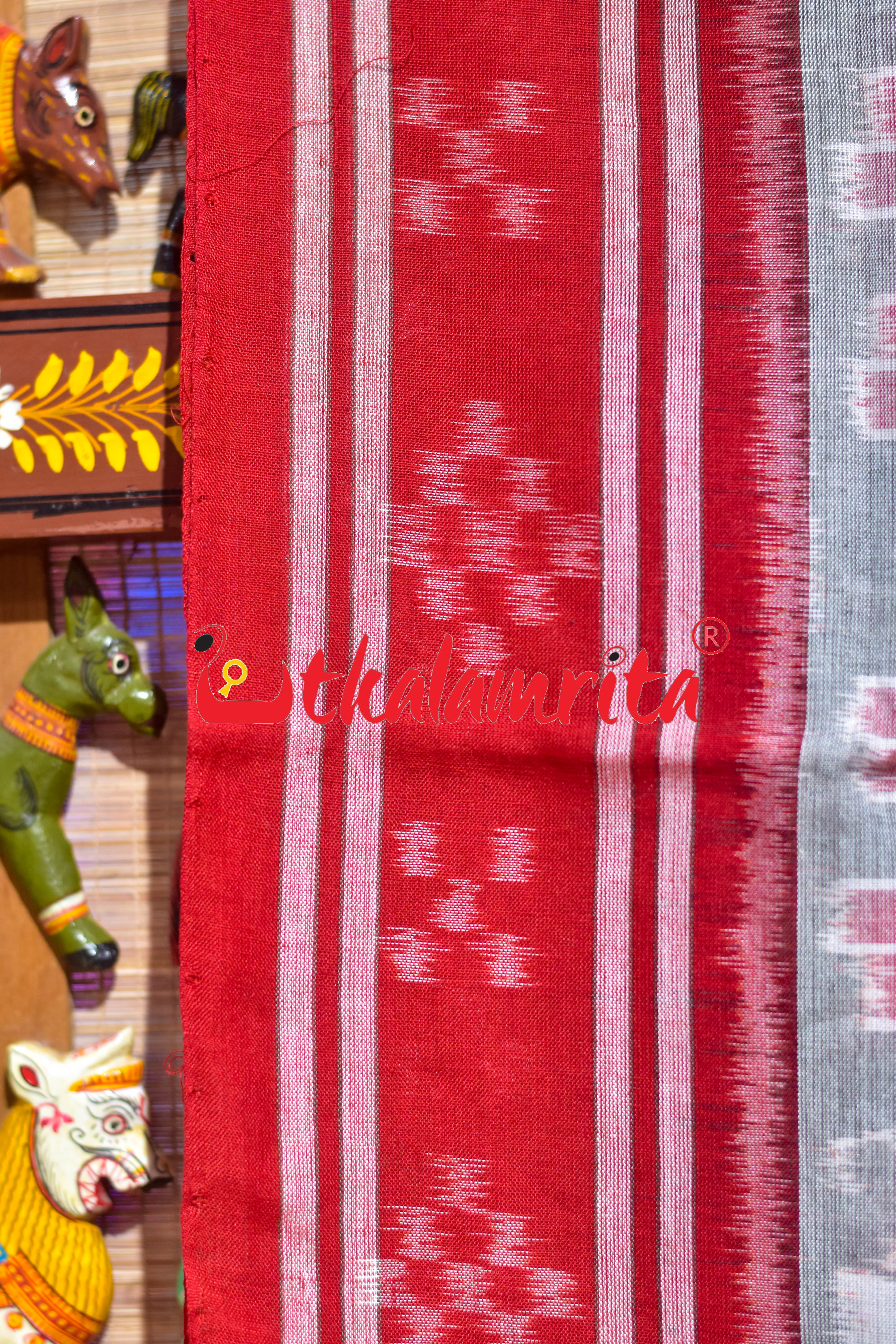 Olive Body Animal Double Border Khandua Cotton Saree