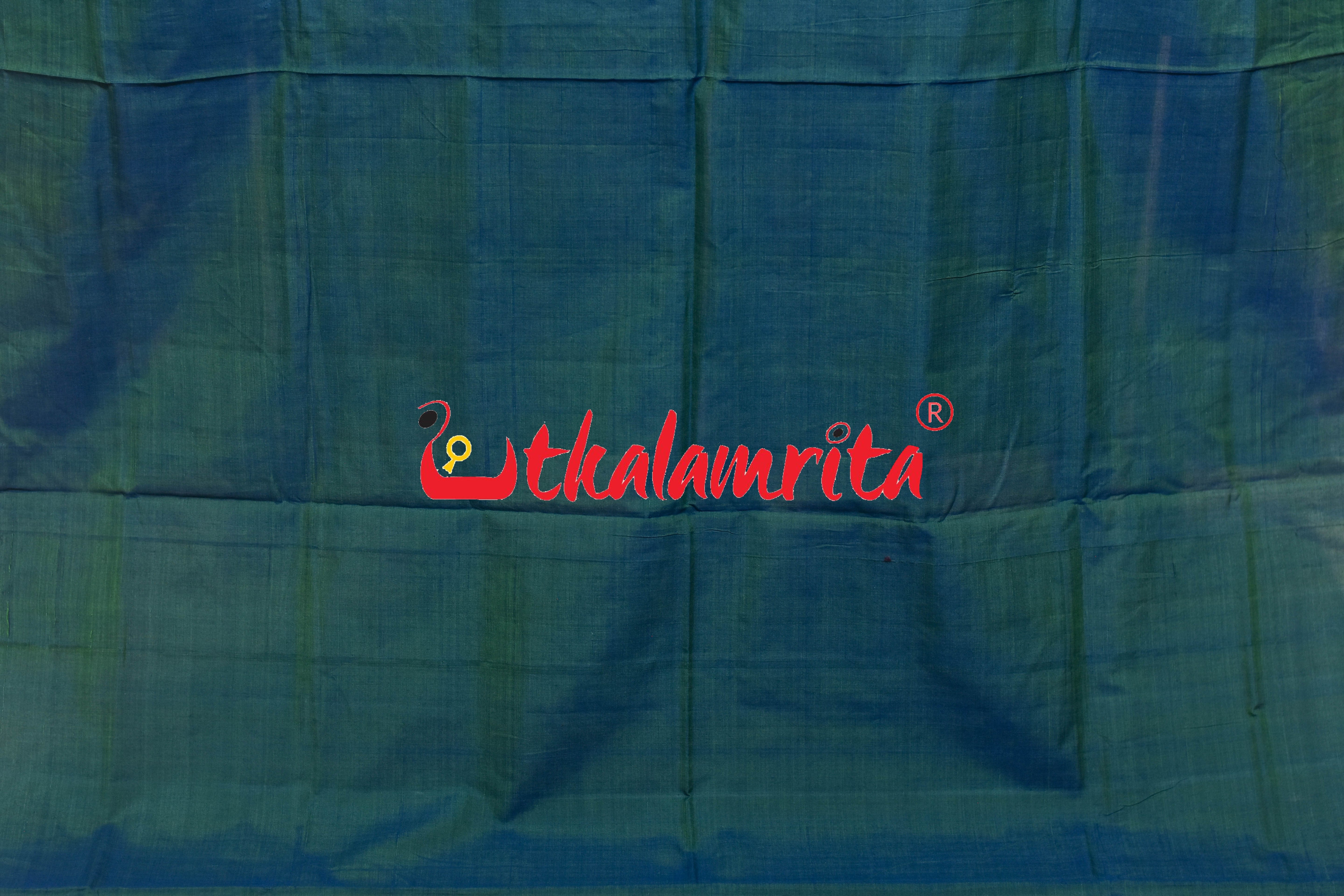 Blue Ferns over White Sambalpuri Cotton Saree