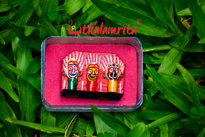 Tiny Wooden Lord Jagannath, Balabhadra, Subhadra Showpiece