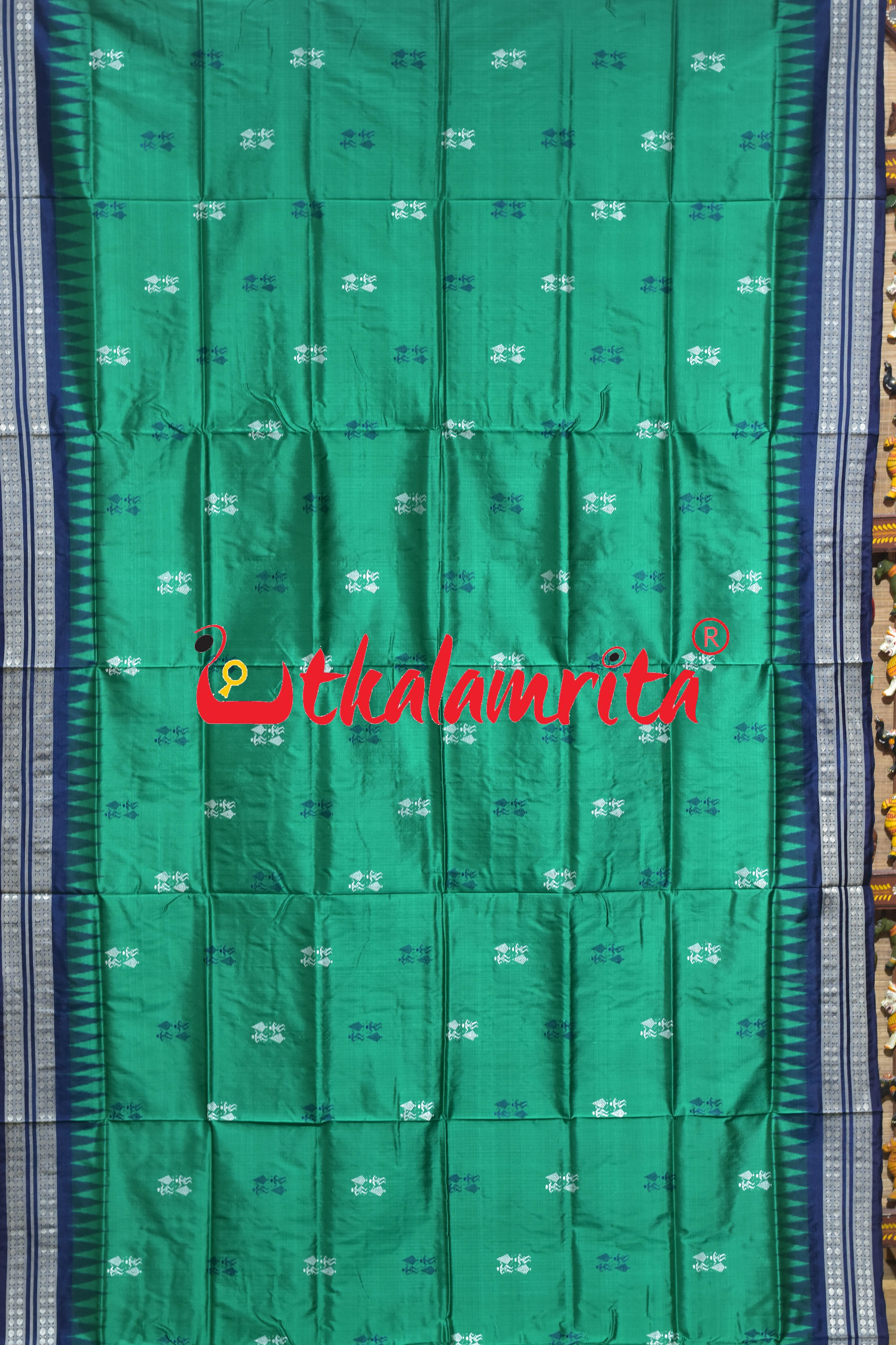 Green Blue Tribal Theme Bomkai Silk Saree