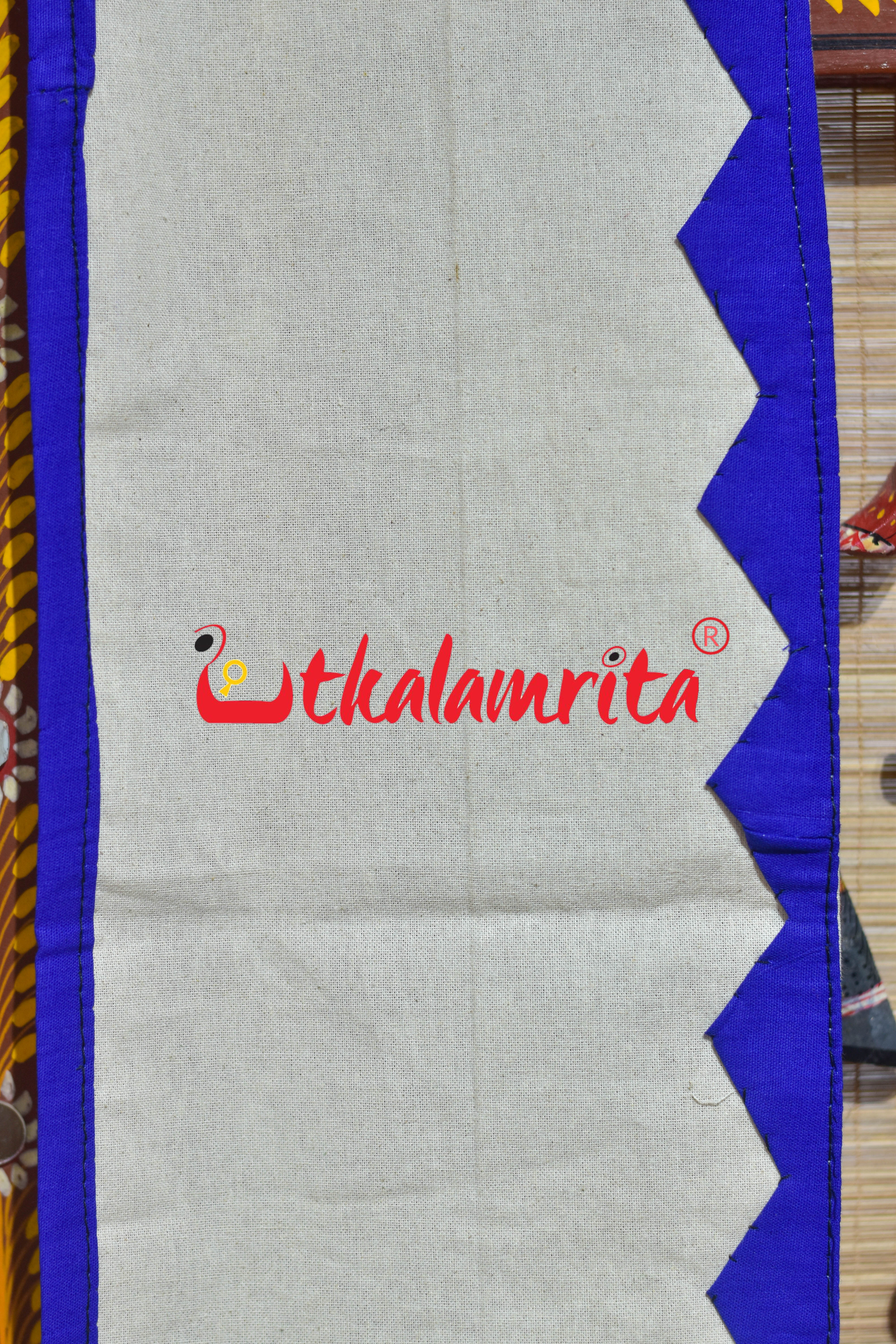 White Blue Elephant Pipli Applique Uttariya