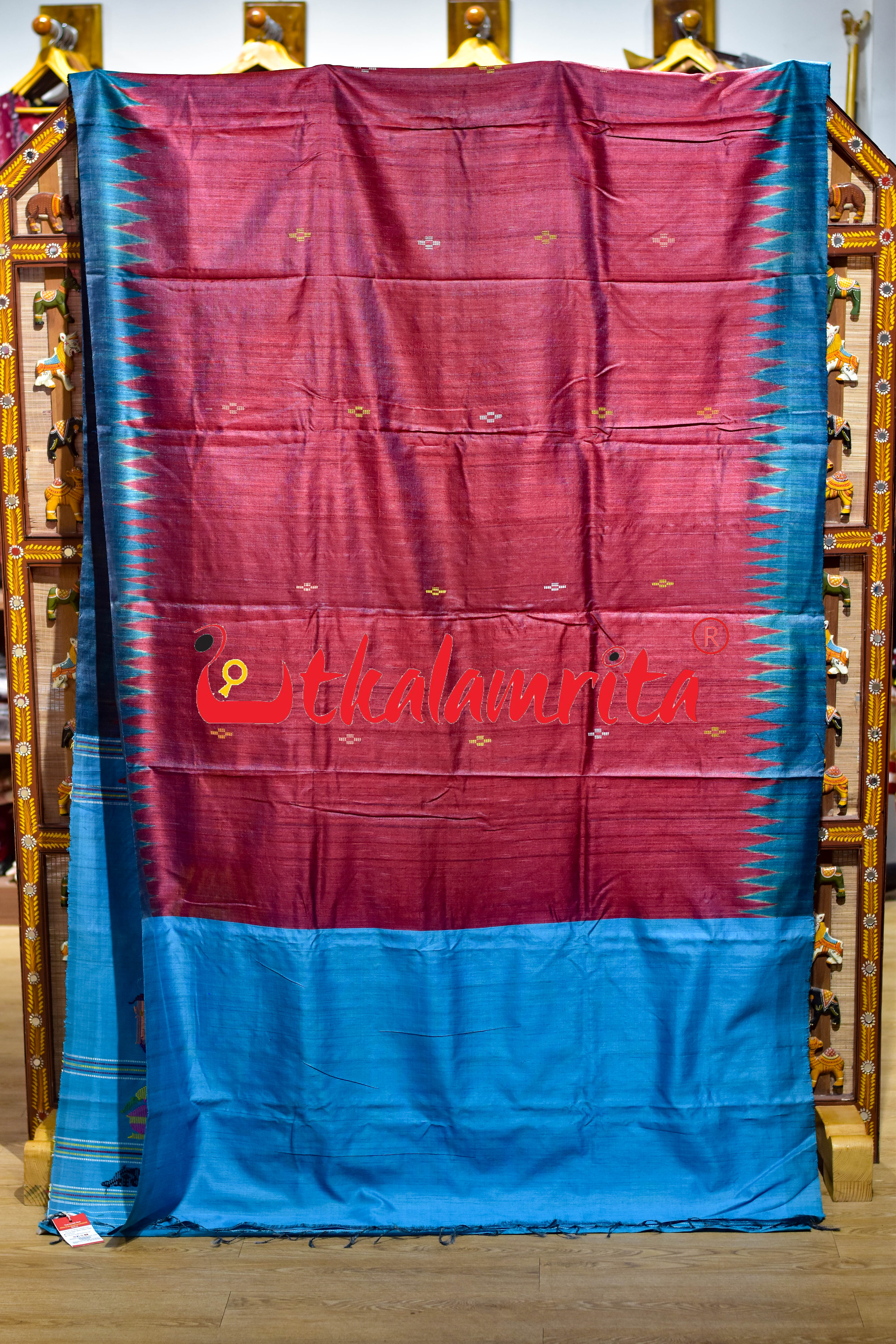 Plain Red Blue Ratha Jatra Gopalpur Tussar Silk Saree