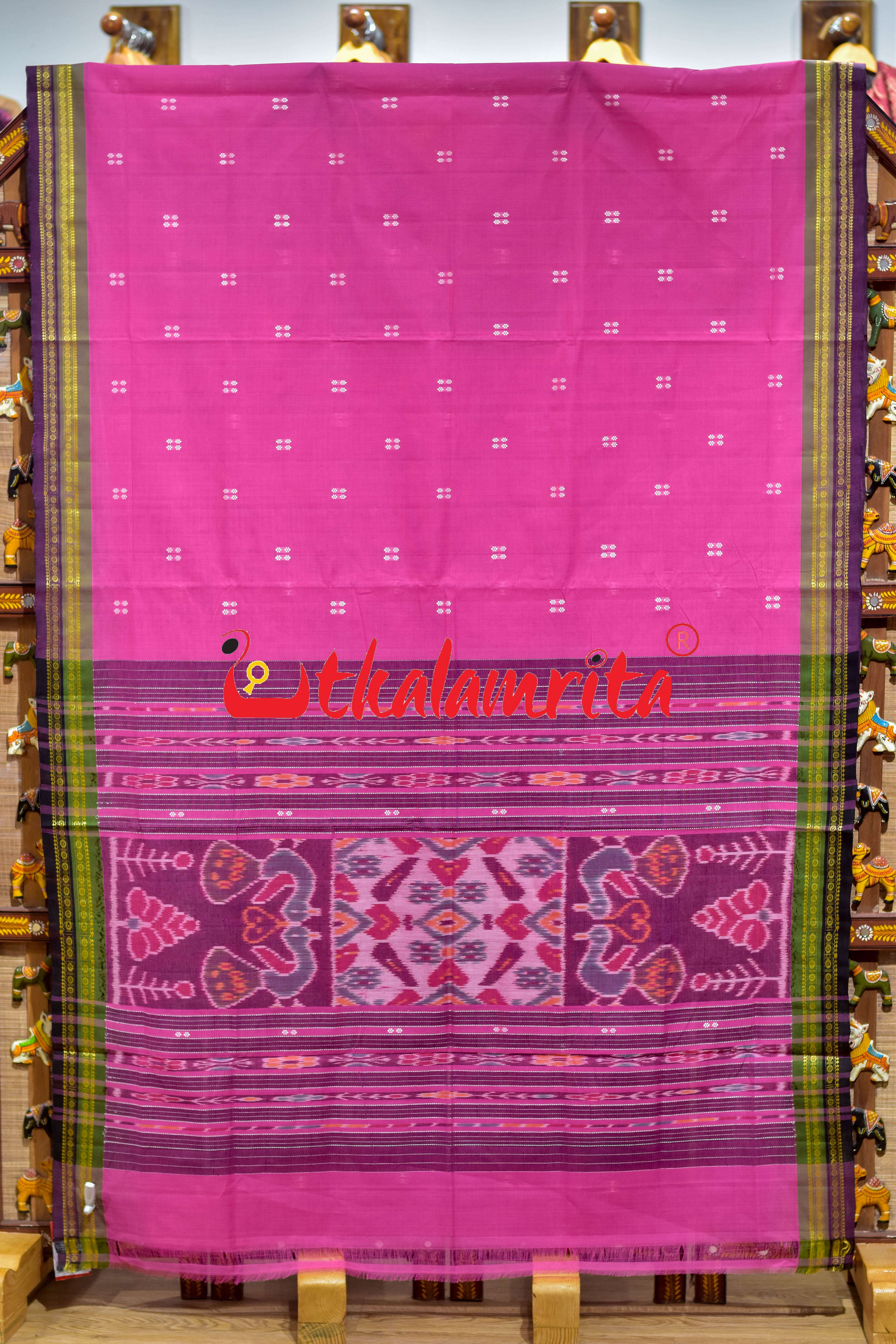 Pink Double Border Doby Pittala Single Cotton Saree