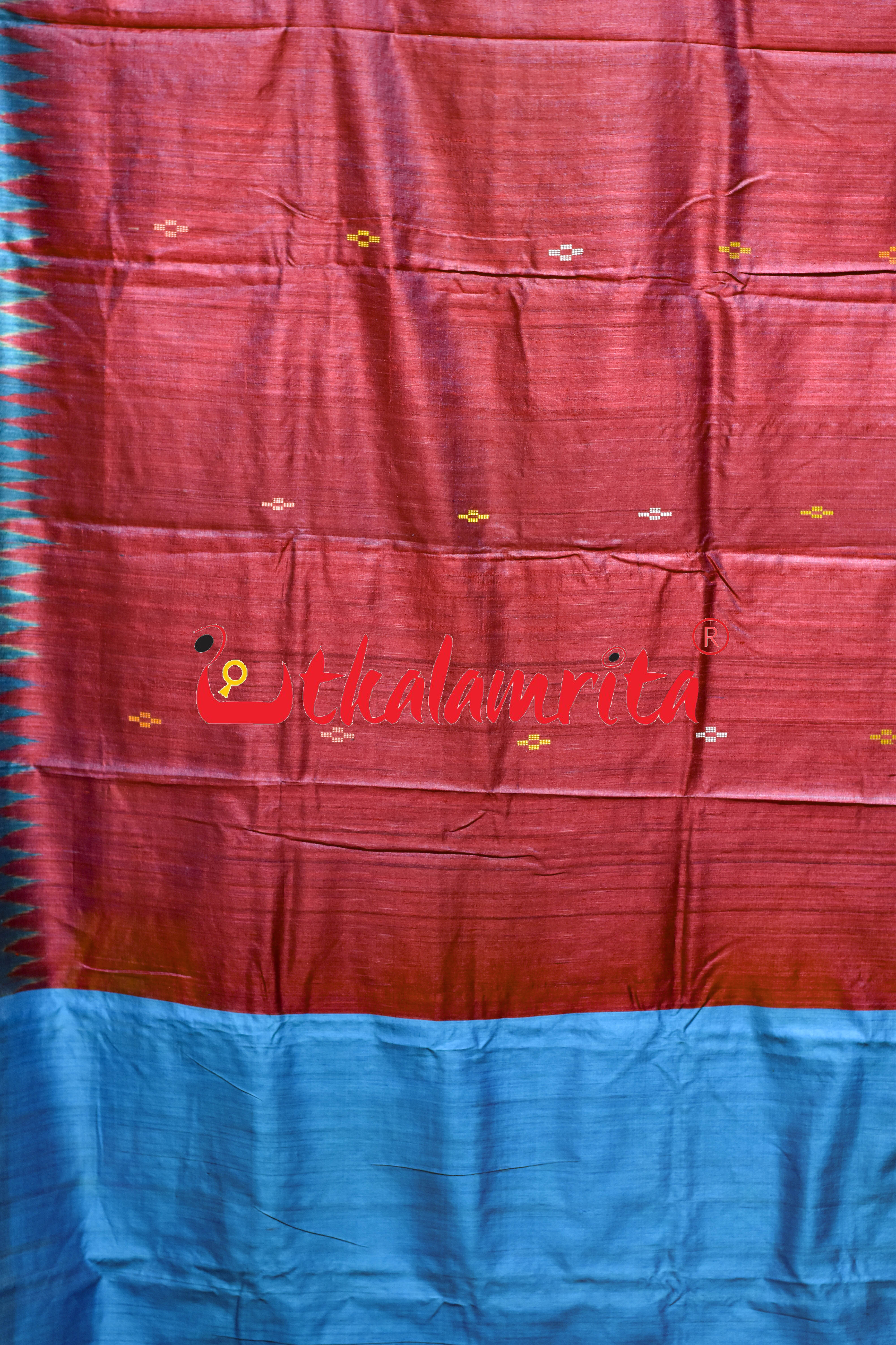 Plain Red Blue Ratha Jatra Gopalpur Tussar Silk Saree