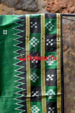 Deep Green Black Double Border Pasapali Khandua Silk Saree