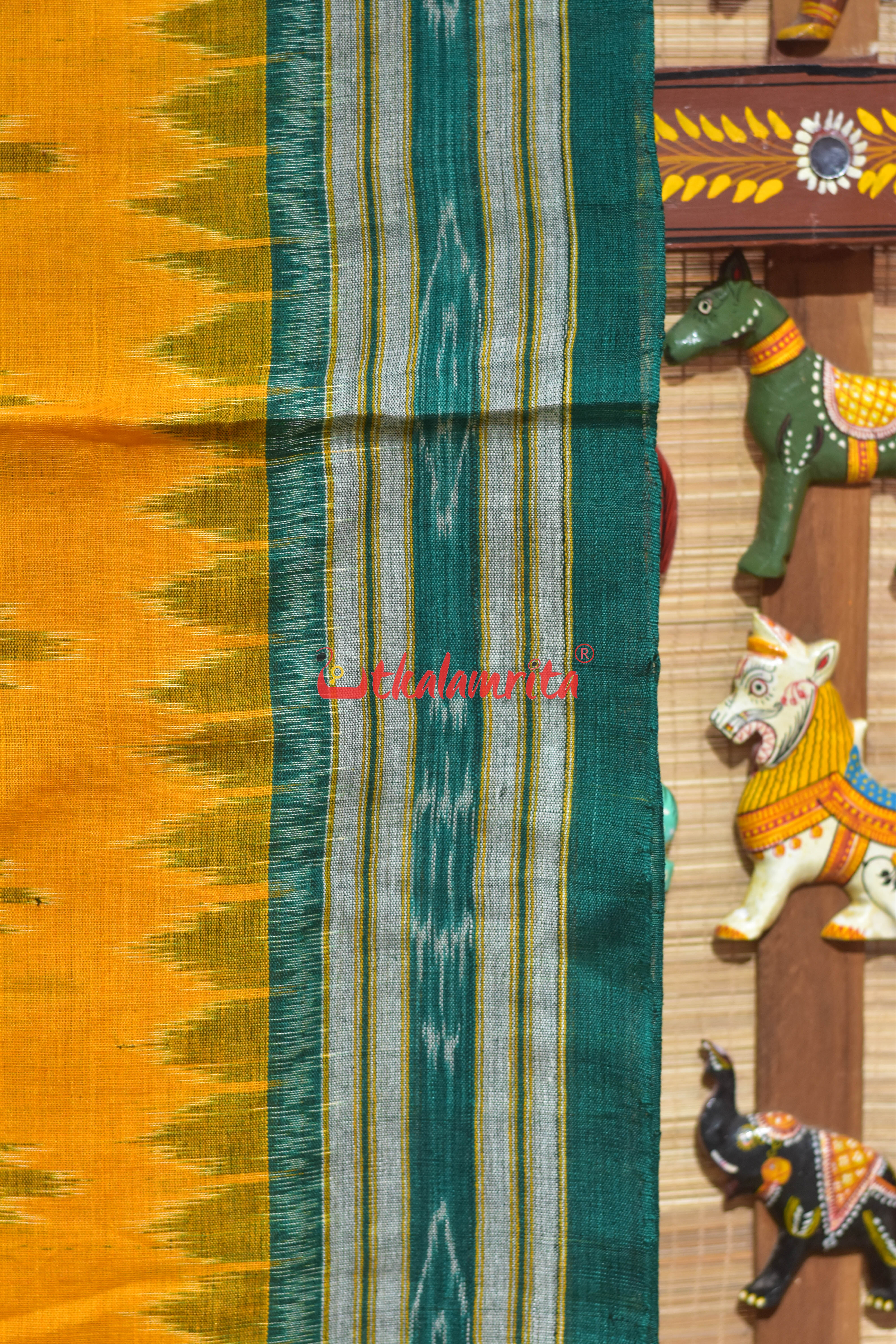 Mustard with Green Body Bandha Khandua Cotton Saree