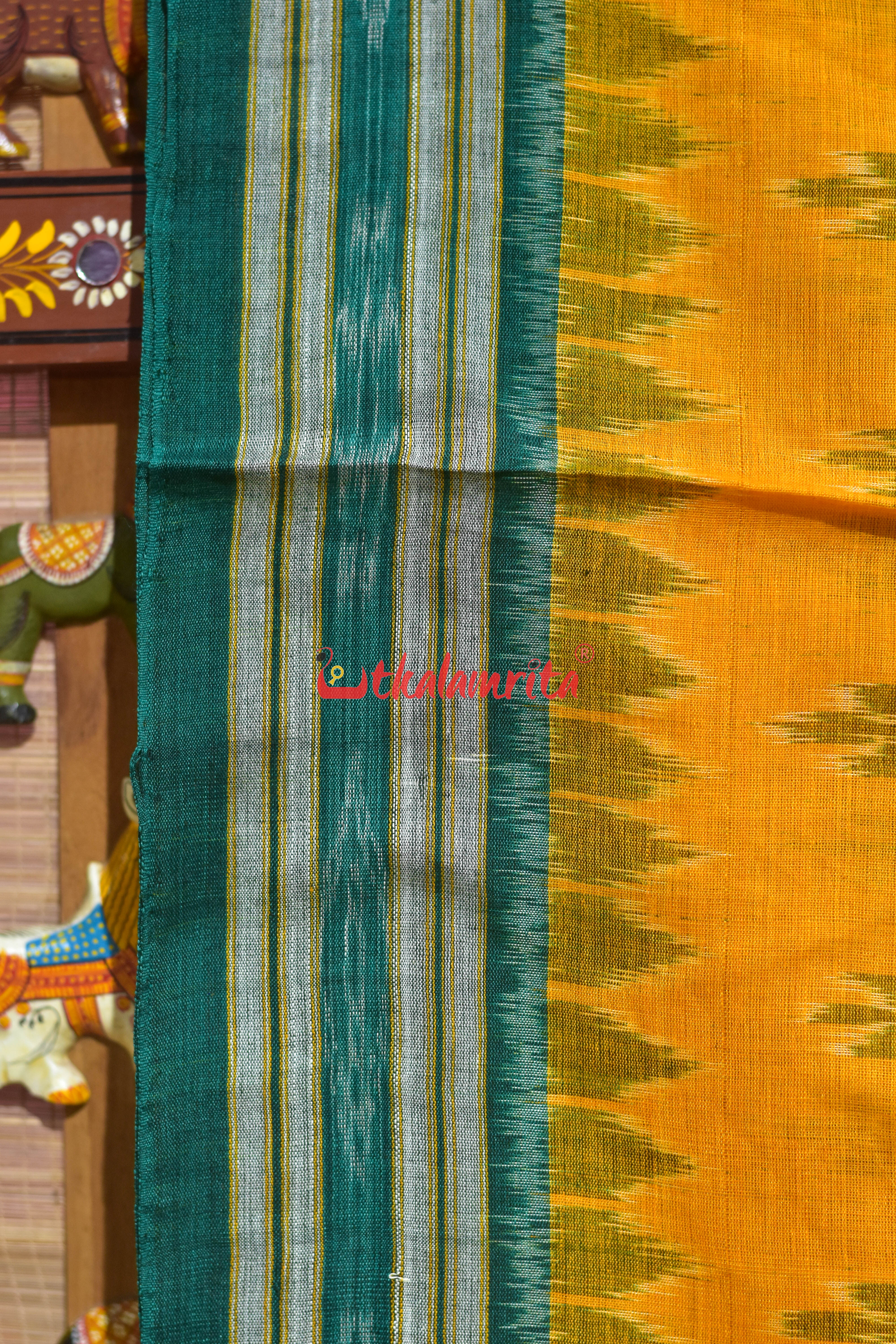 Mustard with Green Body Bandha Khandua Cotton Saree