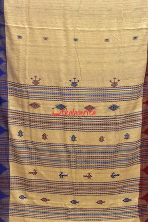 Off White Ganga Jamuna Fishes Tussar Kotpad Saree