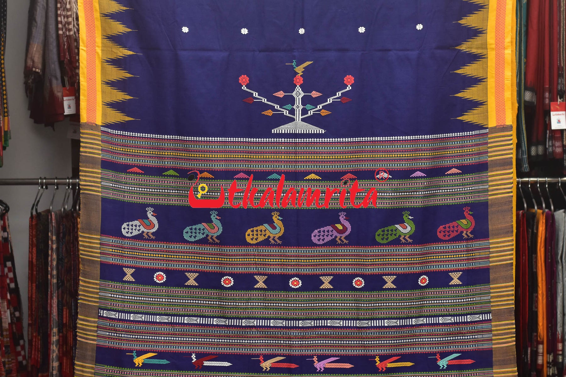 Purple Yellow Original Ganjam Bomkai Cotton Saree