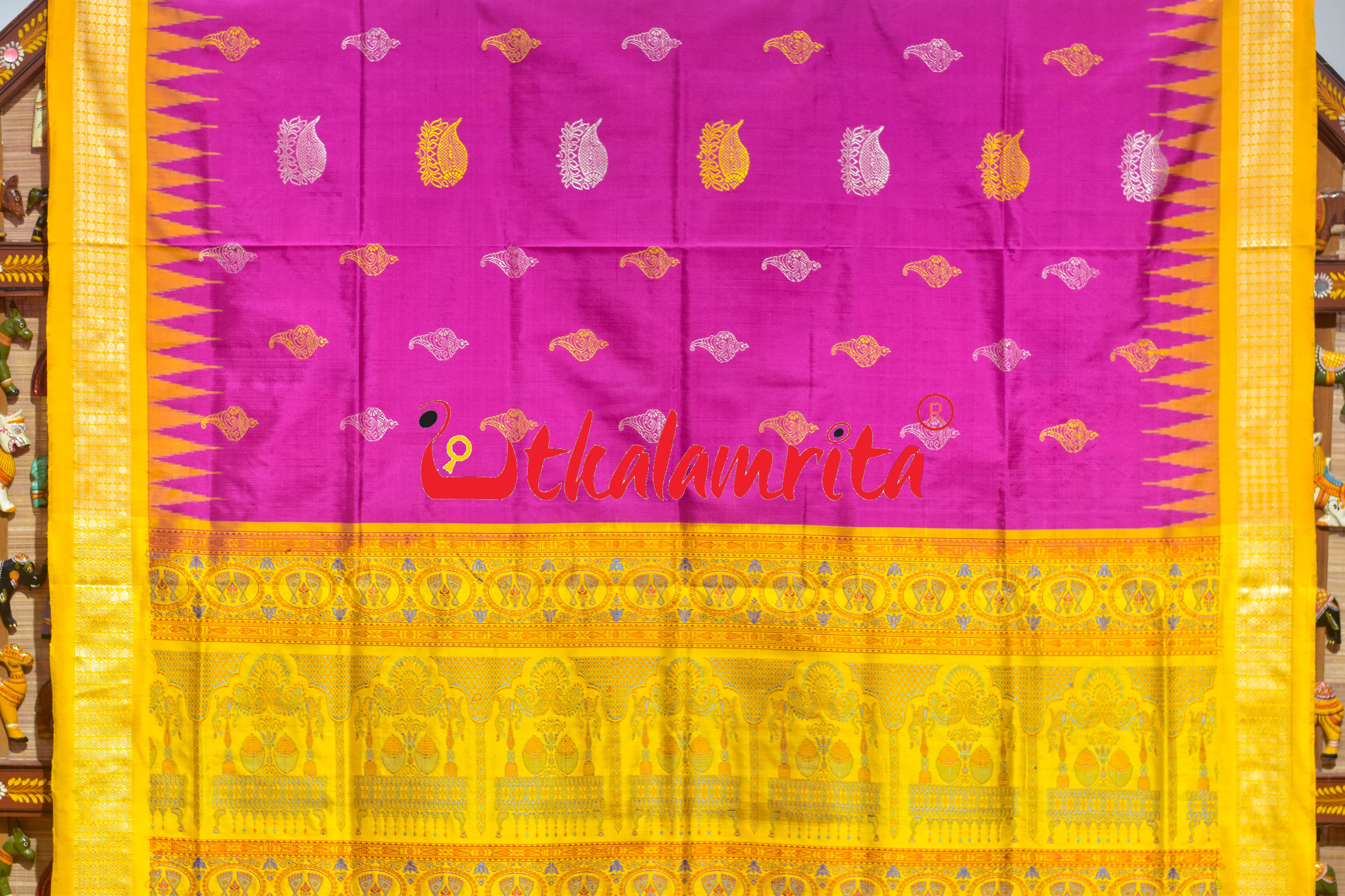 Rani Yellow Sankha Phula Bomkai Silk Saree