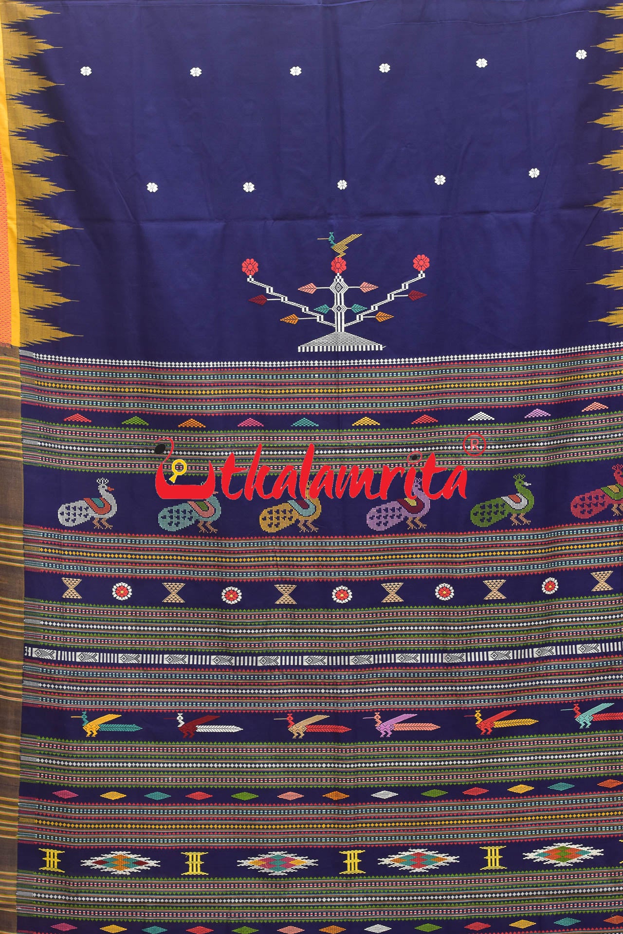 Purple Yellow Original Ganjam Bomkai Cotton Saree