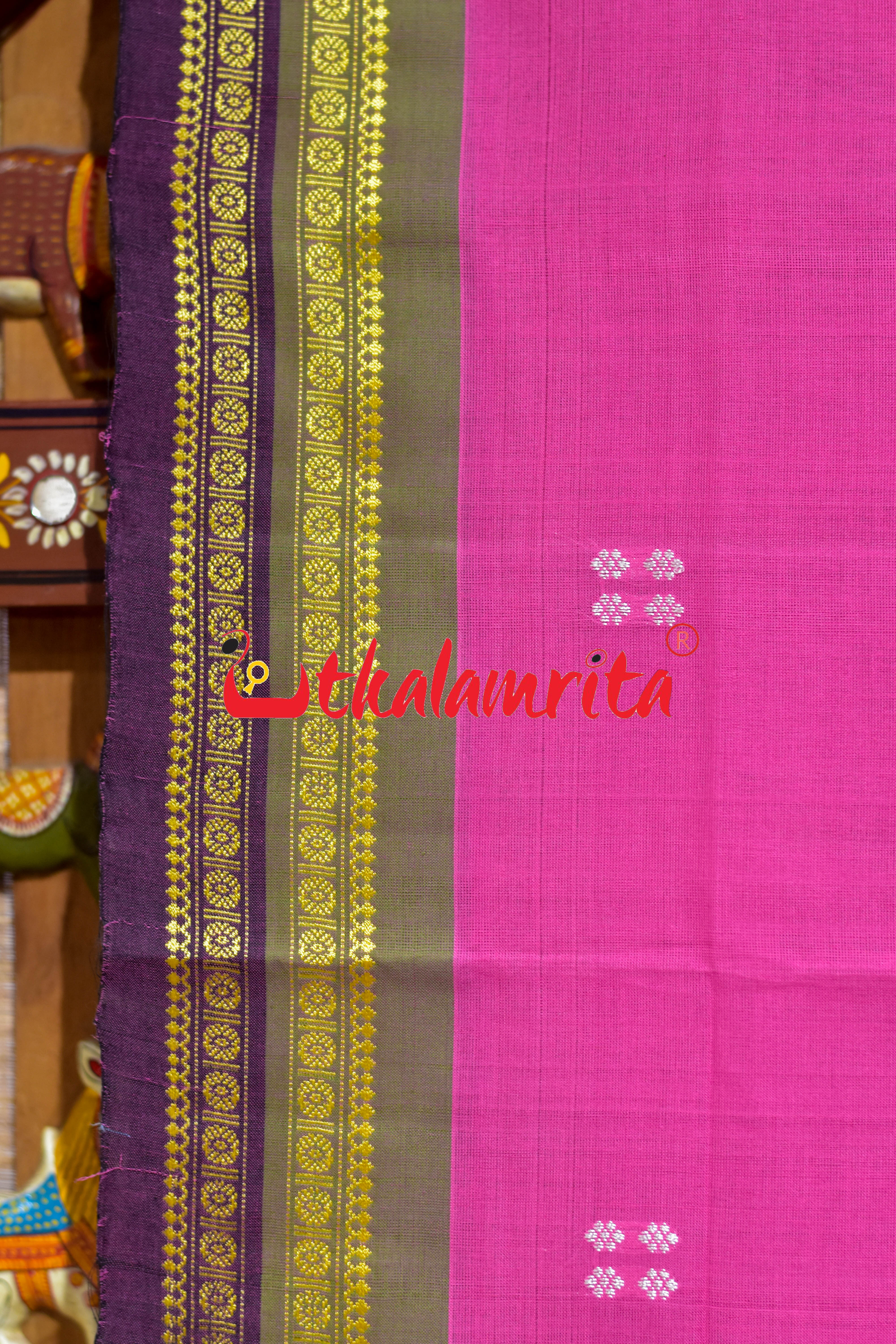 Pink Double Border Doby Pittala Single Cotton Saree
