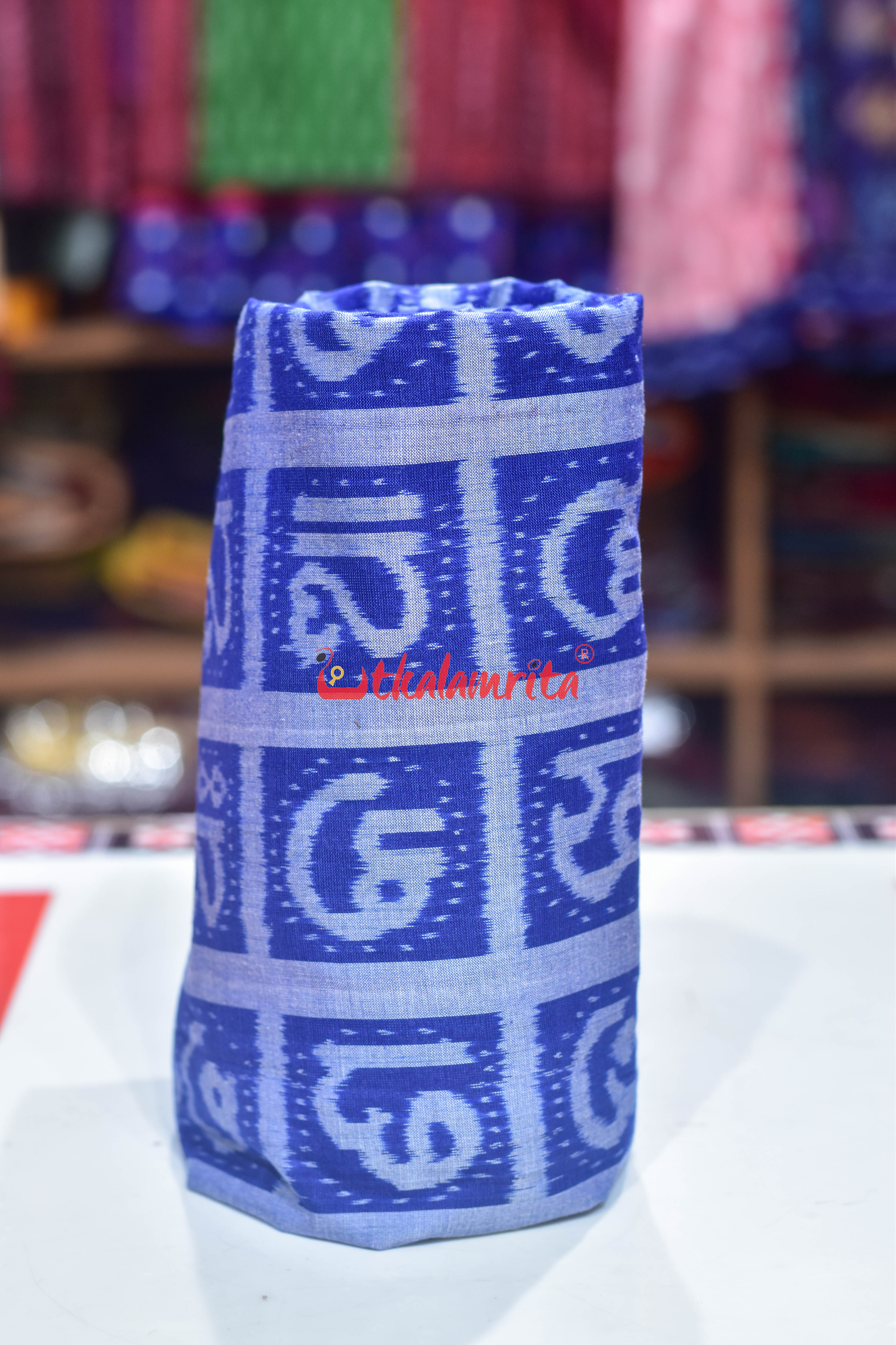 Blue Odia Alphabets Sambalpuri Cotton (Fabric)