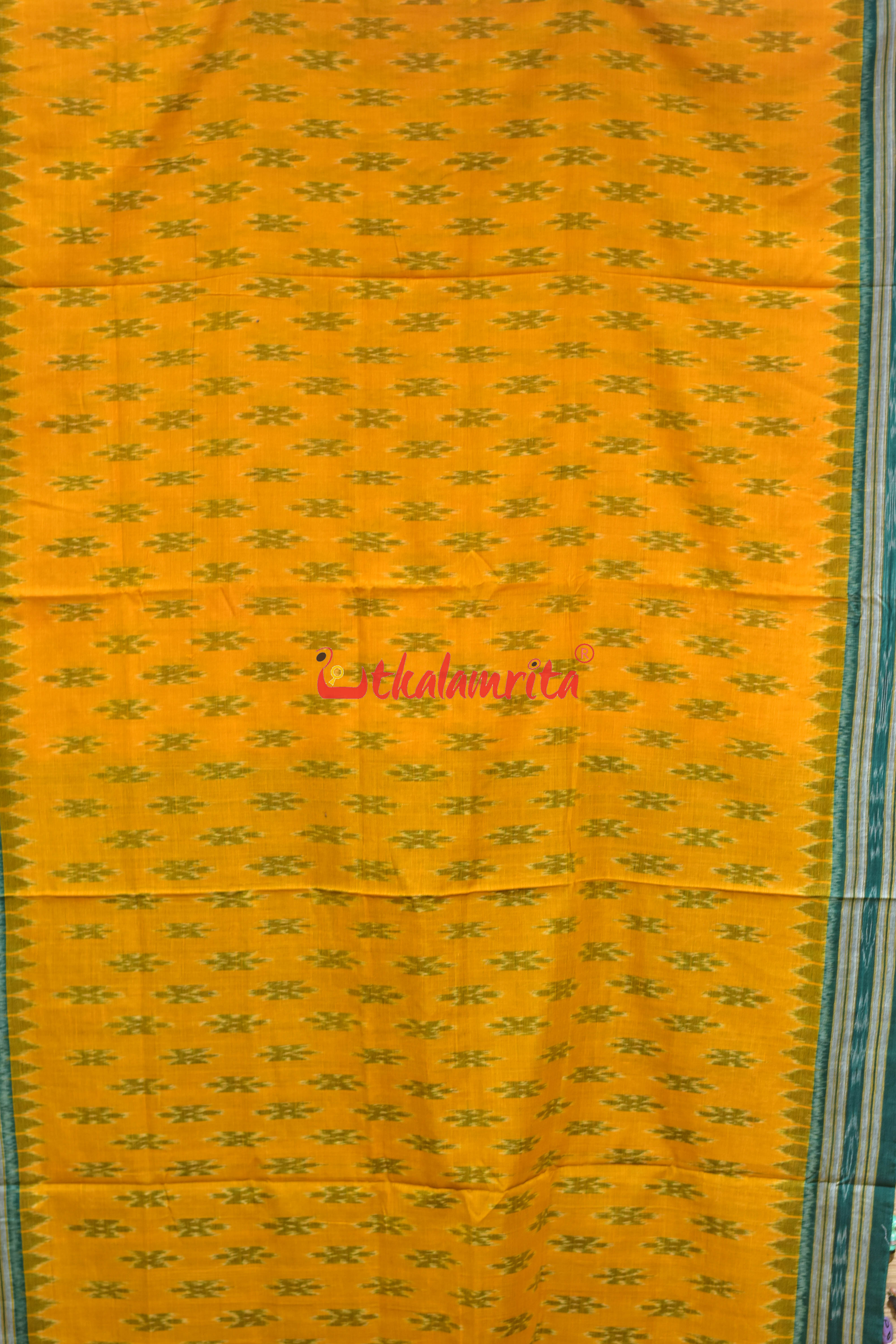 Mustard with Green Body Bandha Khandua Cotton Saree