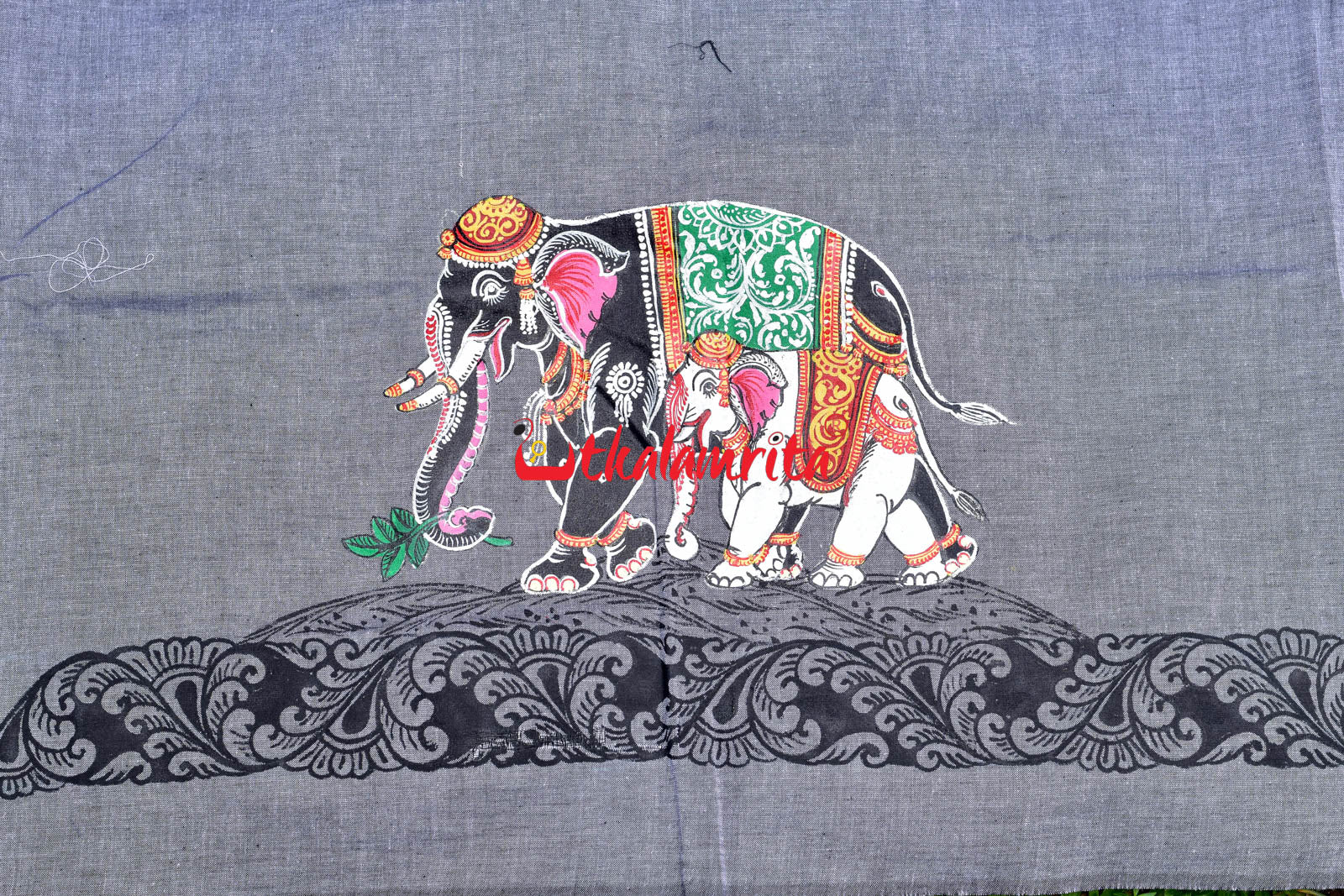 Dual Elephants Pattachitra (Blouse Piece)