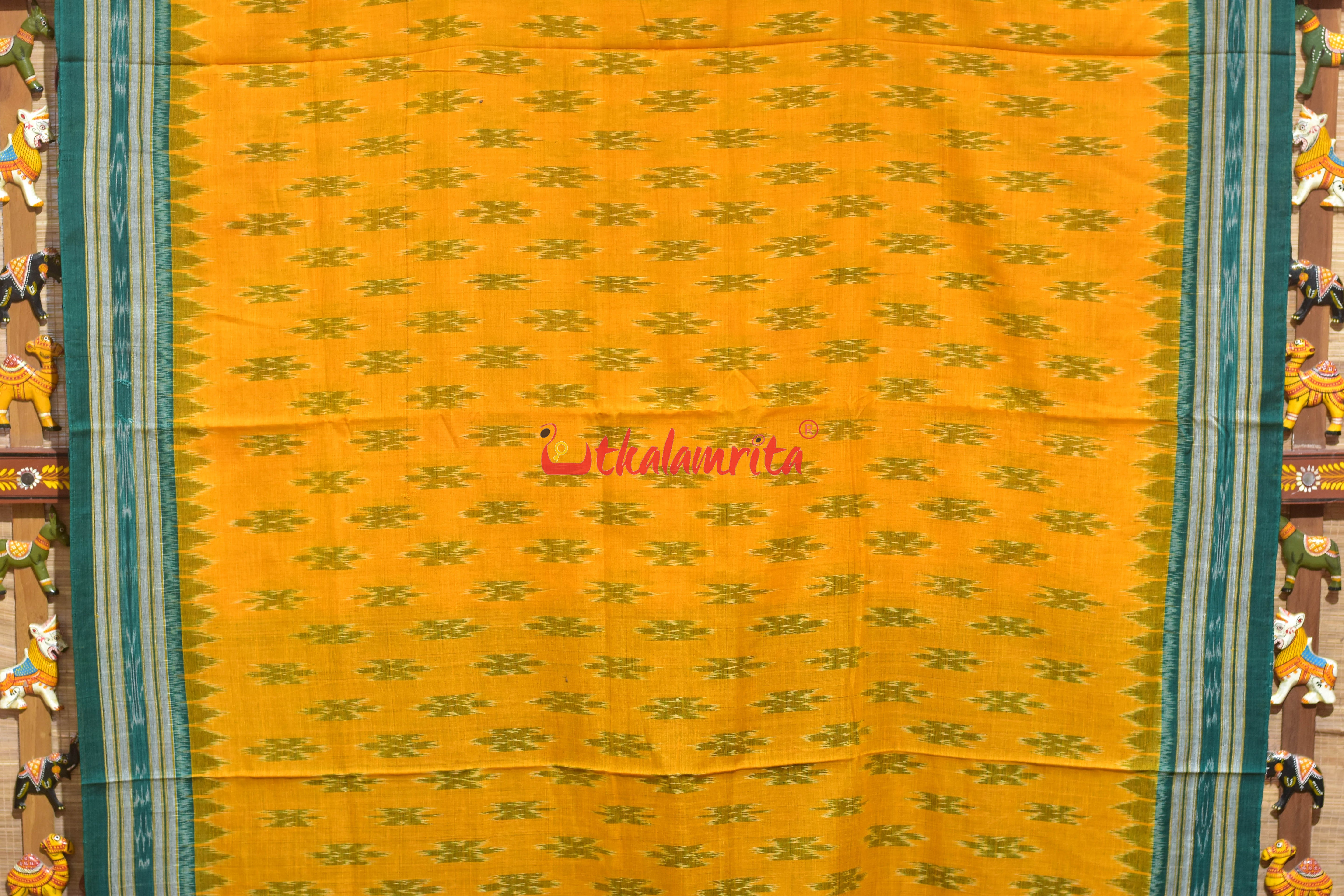Mustard with Green Body Bandha Khandua Cotton Saree