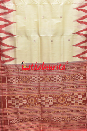 White Red Big Temples Khandua Silk Saree