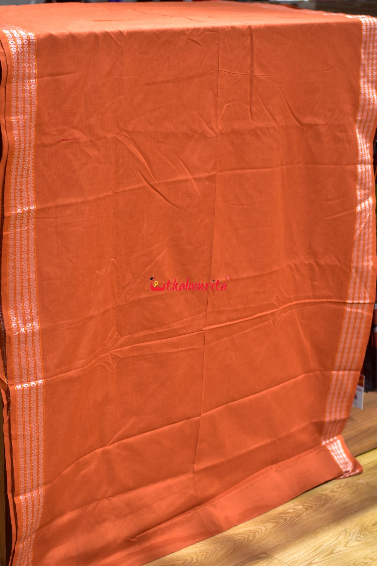 Rust Orange Big Rudraksha Border Blouse (Fabric)