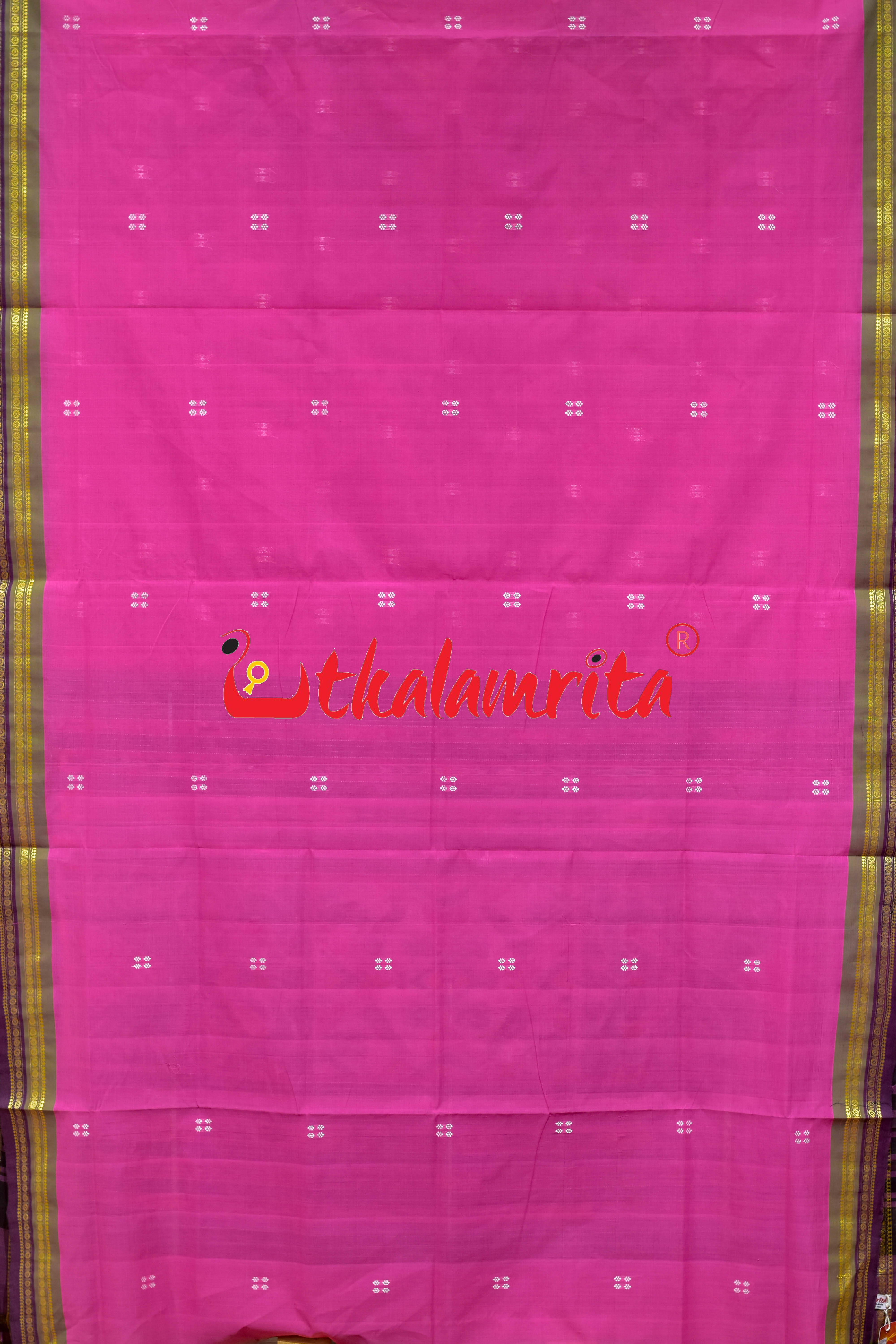 Pink Double Border Doby Pittala Single Cotton Saree