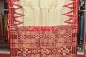 White Red Big Temples Khandua Silk Saree