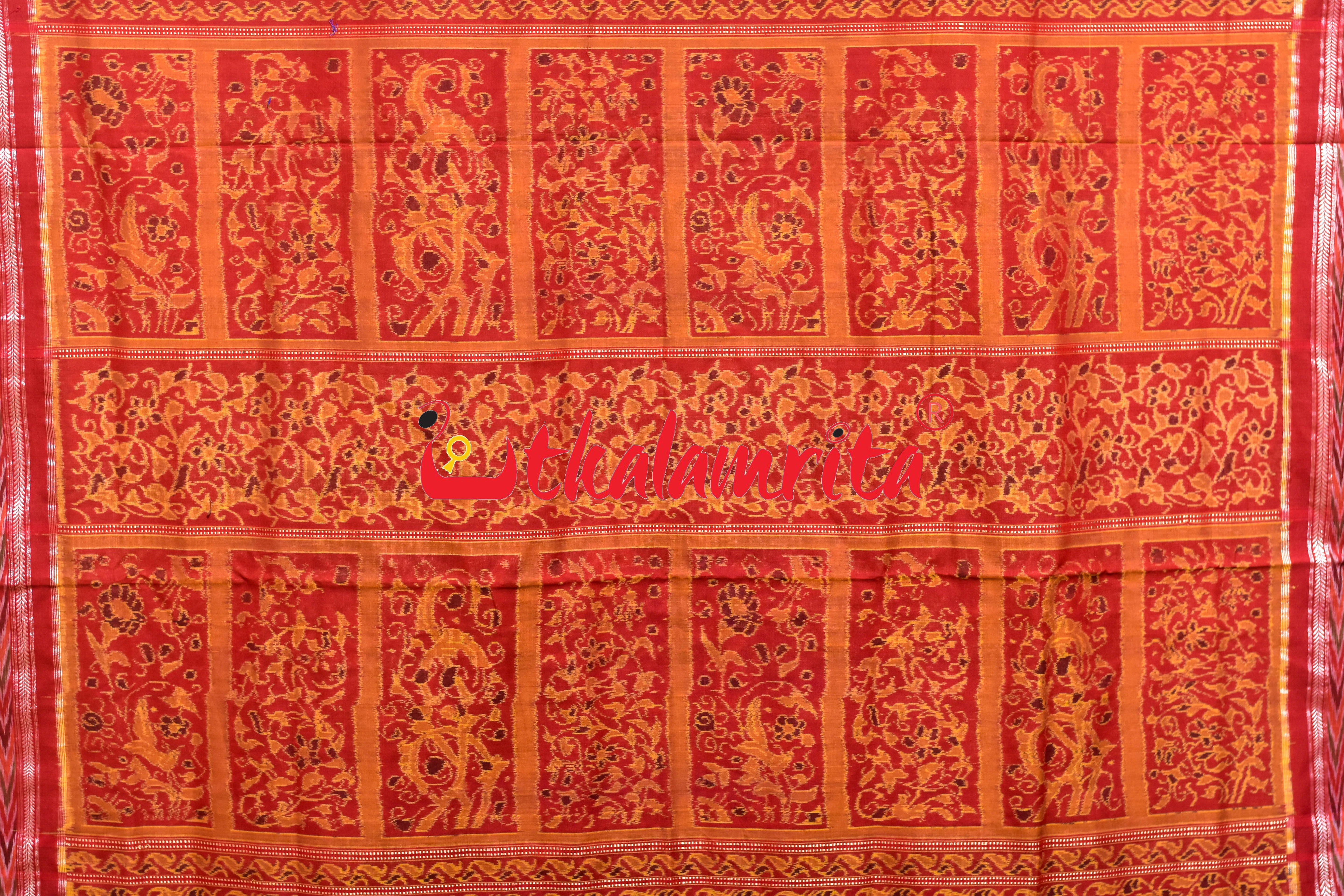 Yellow Green Red Ganjappa Cards Sambalpuri Cotton Saree