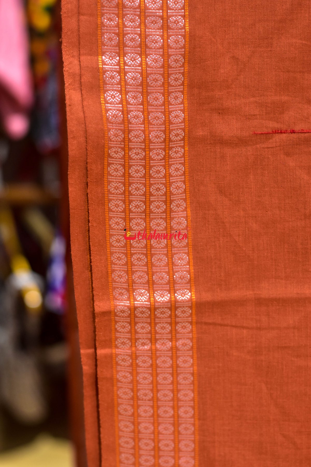 Rust Orange Big Rudraksha Border Blouse (Fabric)
