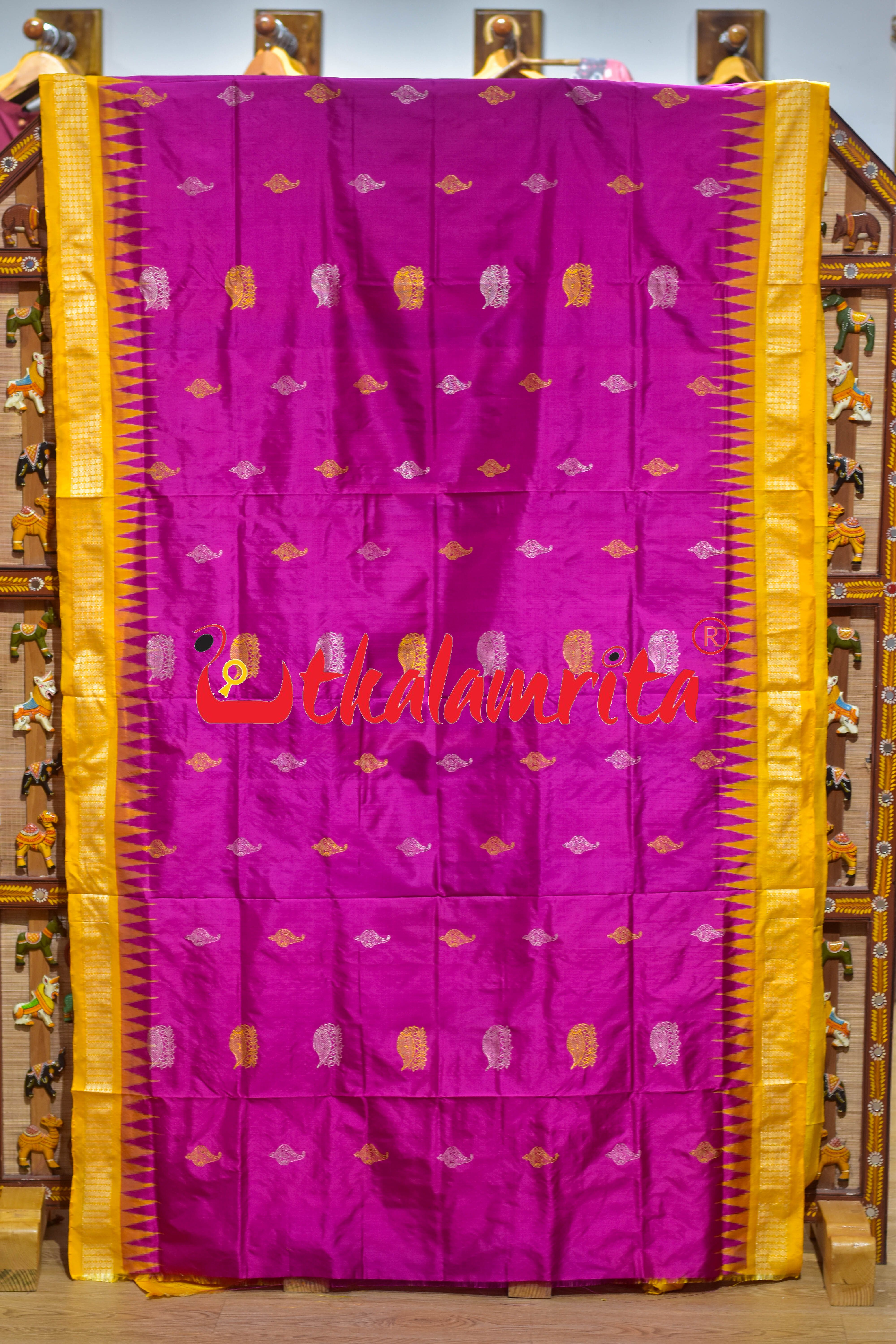 Rani Yellow Sankha Phula Bomkai Silk Saree