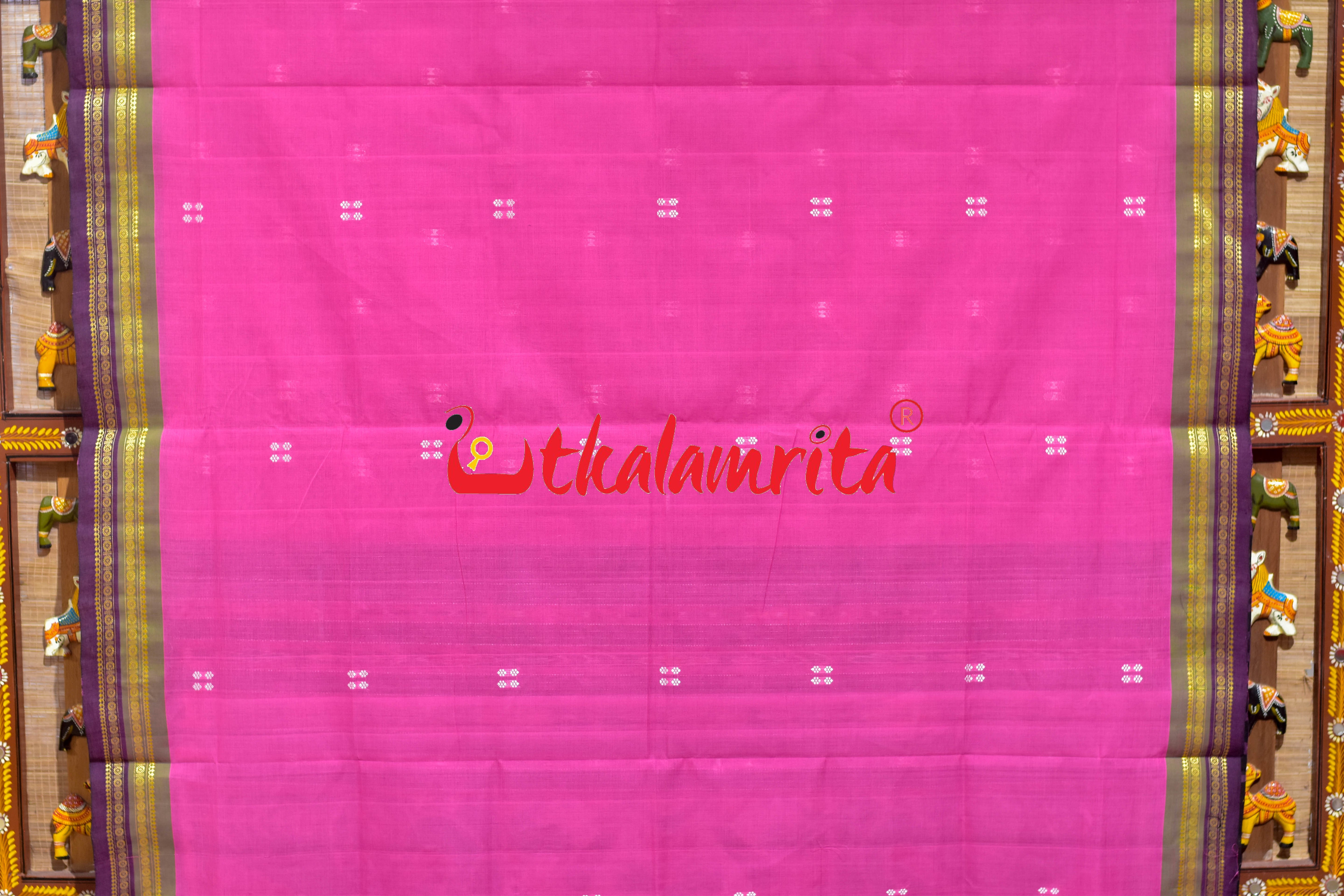 Pink Double Border Doby Pittala Single Cotton Saree