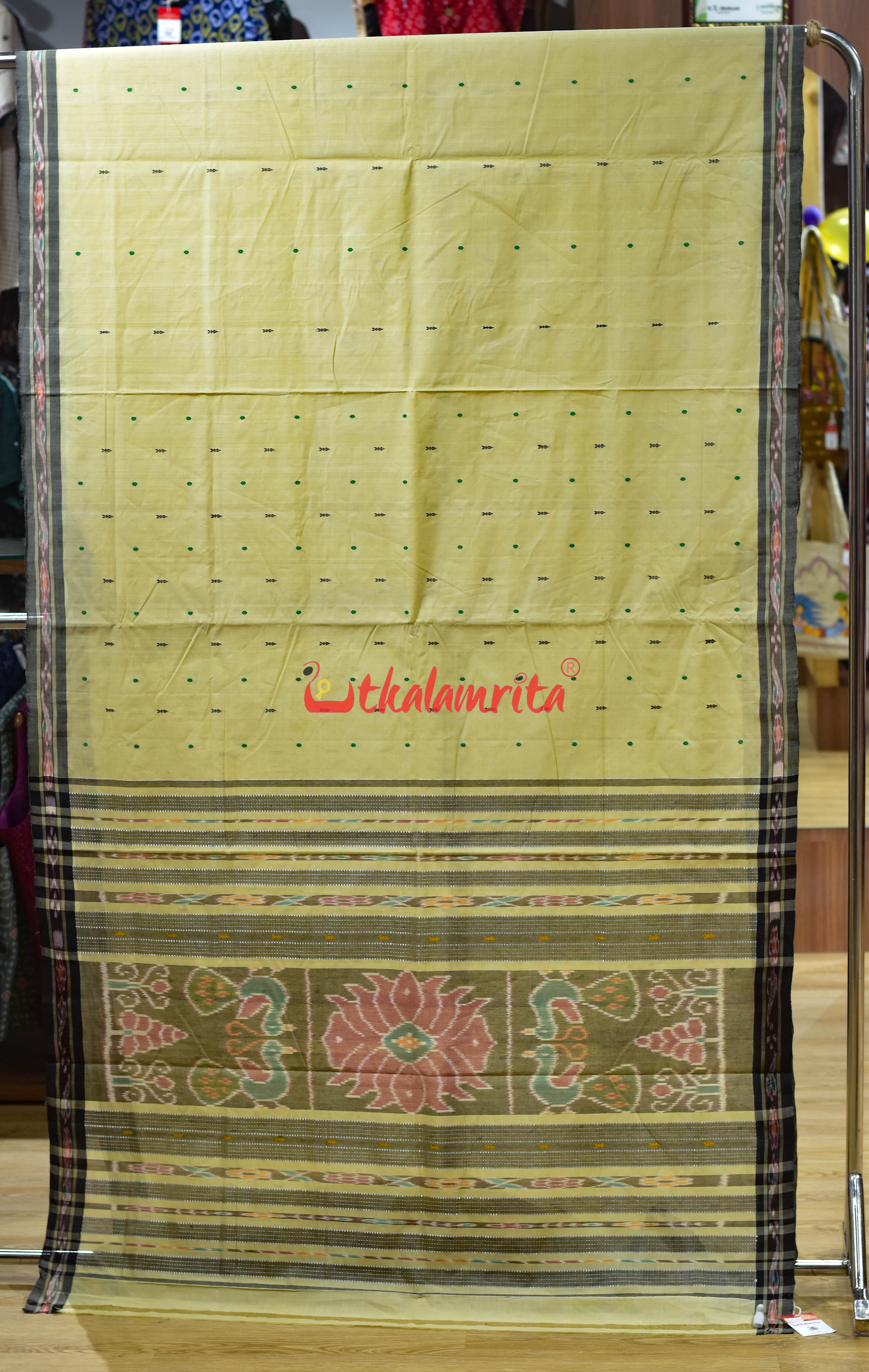 Beige Black Mayura  Pittala Single Cotton Saree