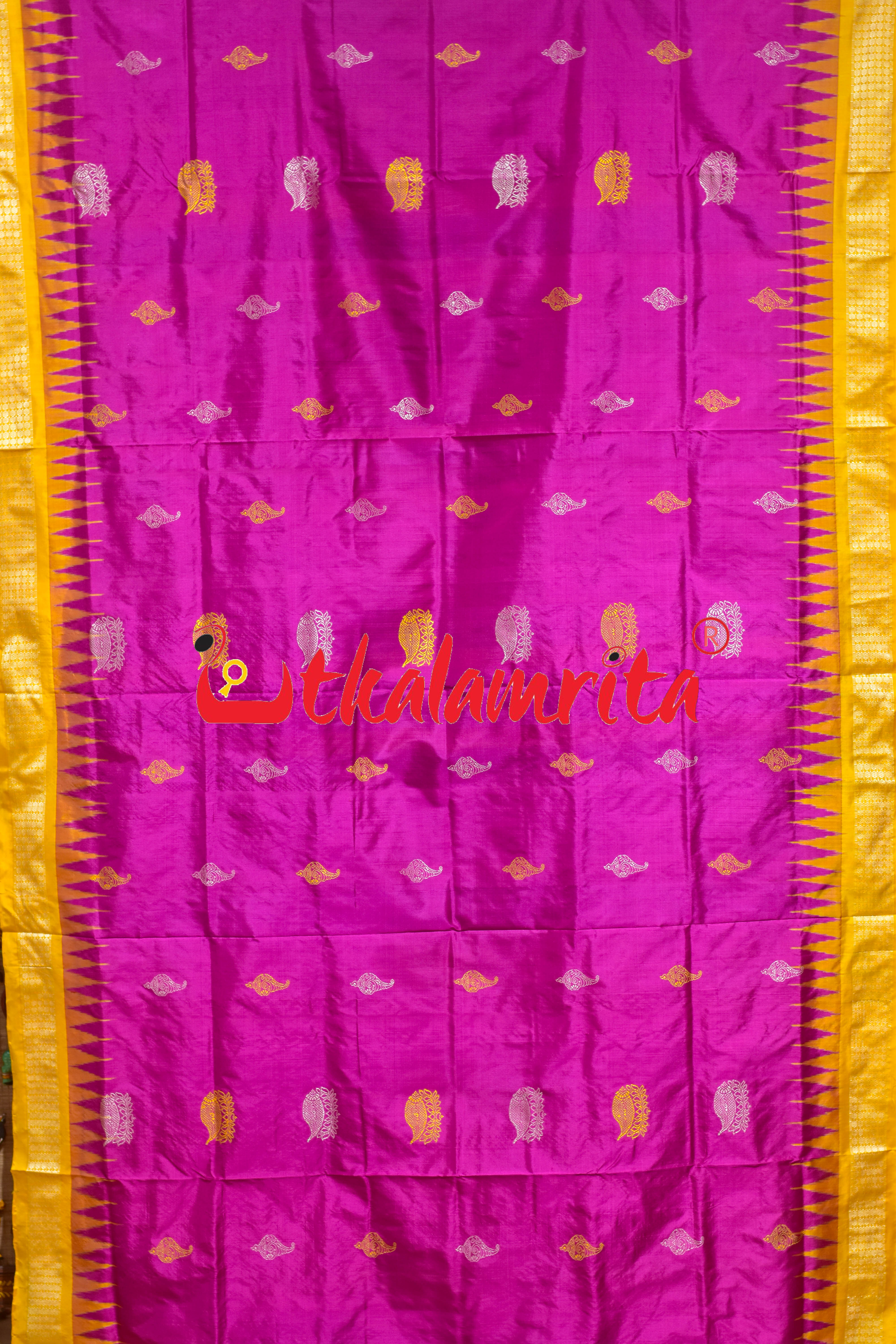 Rani Yellow Sankha Phula Bomkai Silk Saree