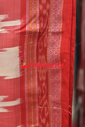 White Red Big Temples Khandua Silk Saree