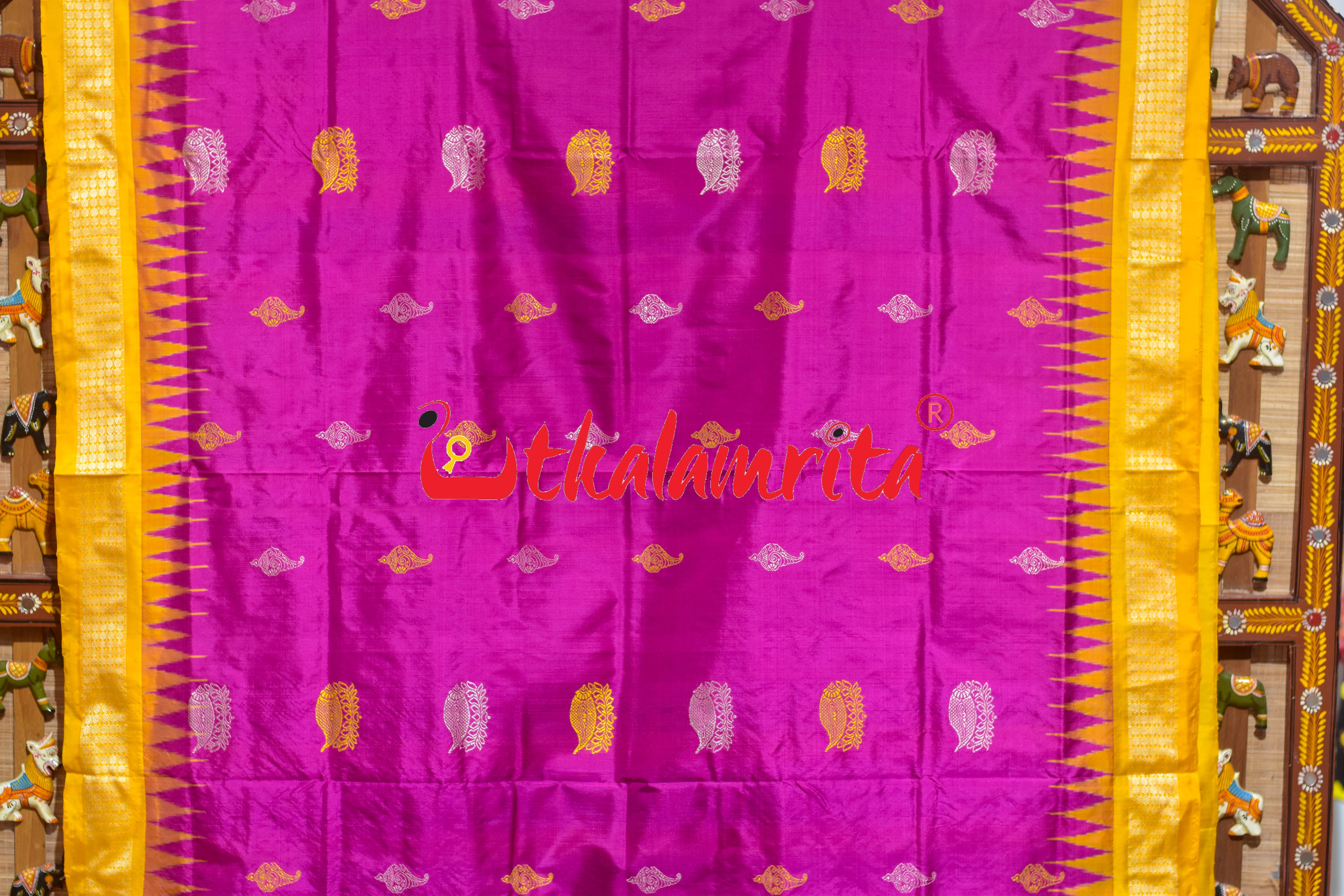Rani Yellow Sankha Phula Bomkai Silk Saree