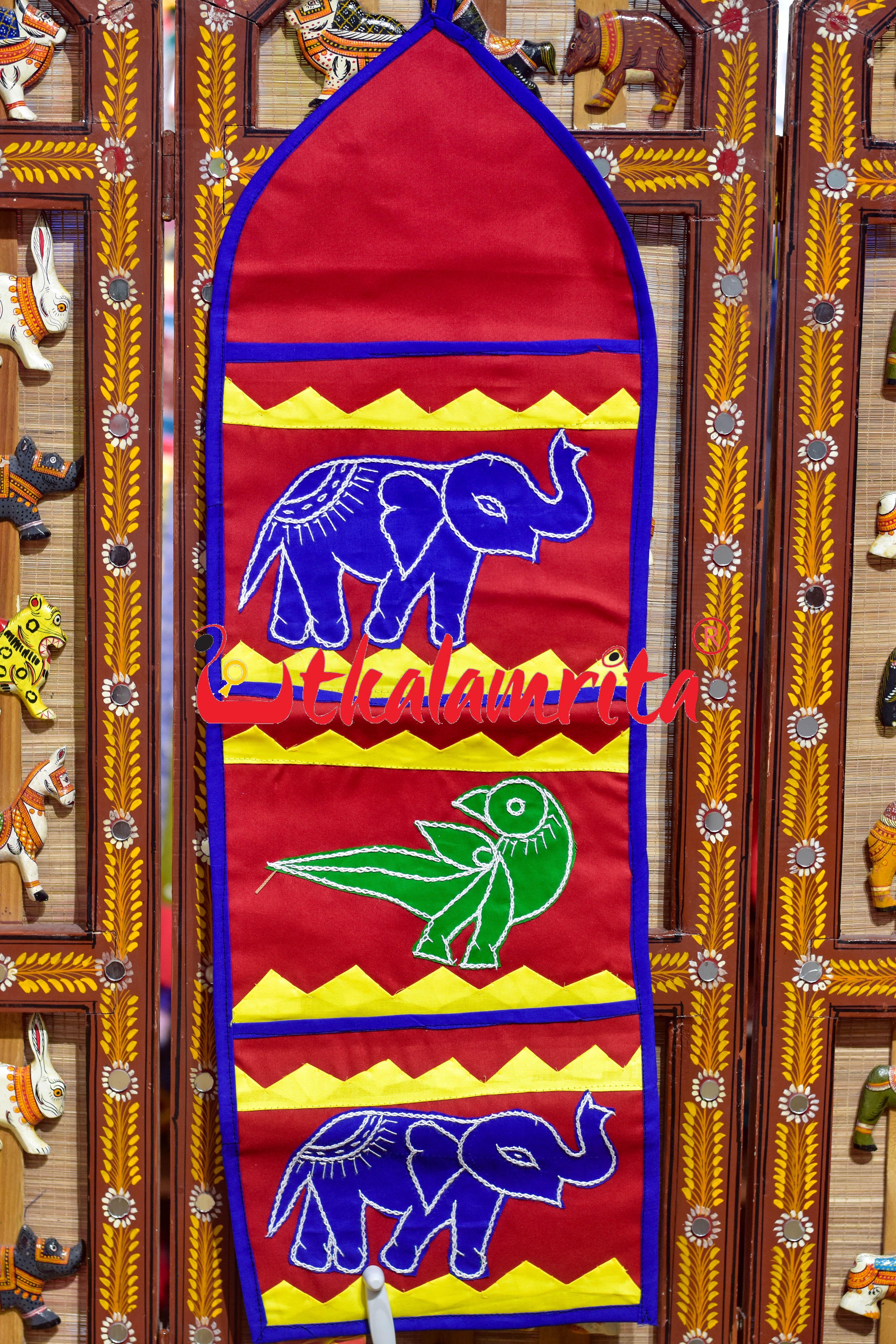 Red Blue Double Elephant Pipli Applique Letter Box