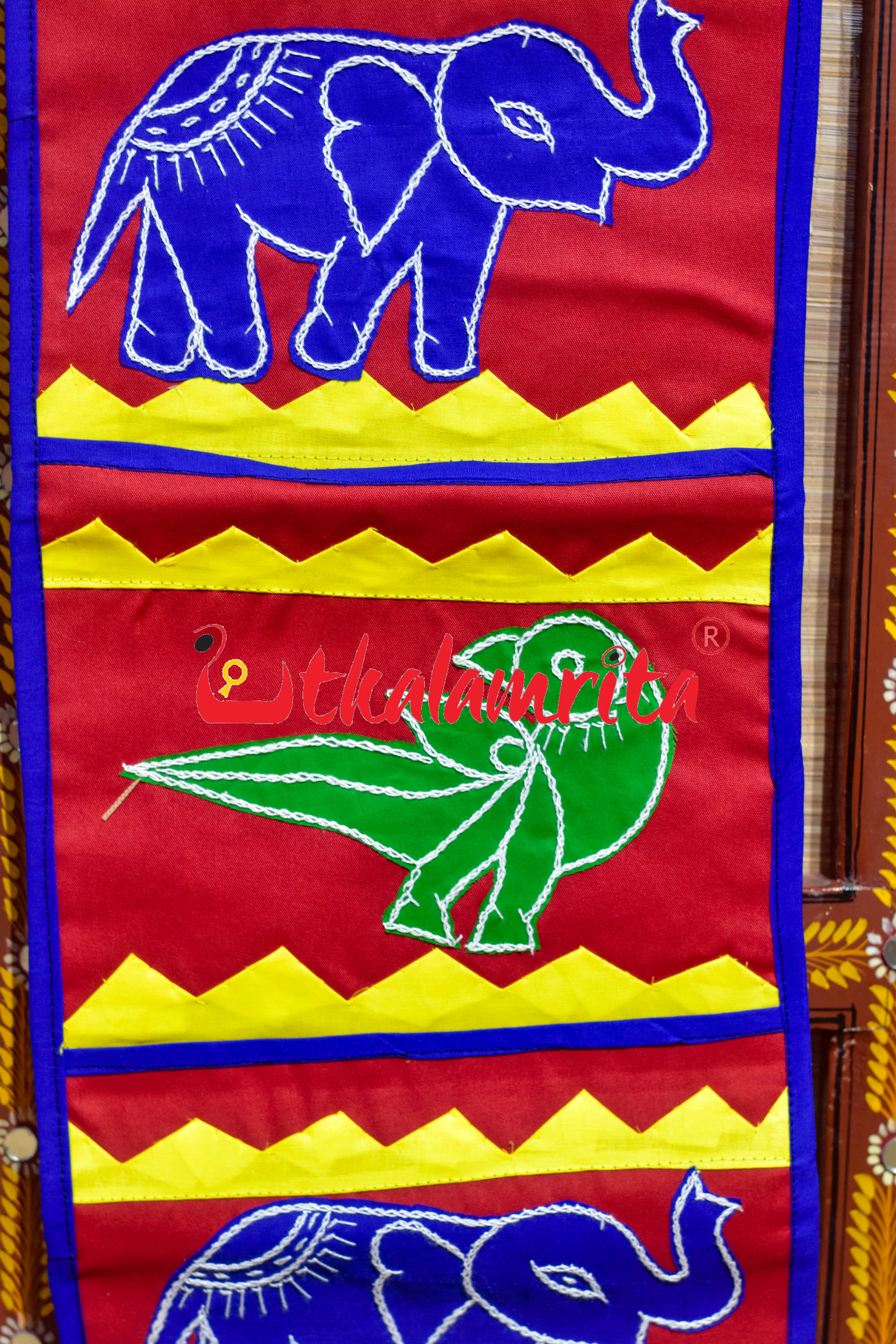 Red Blue Double Elephant Pipli Applique Letter Box