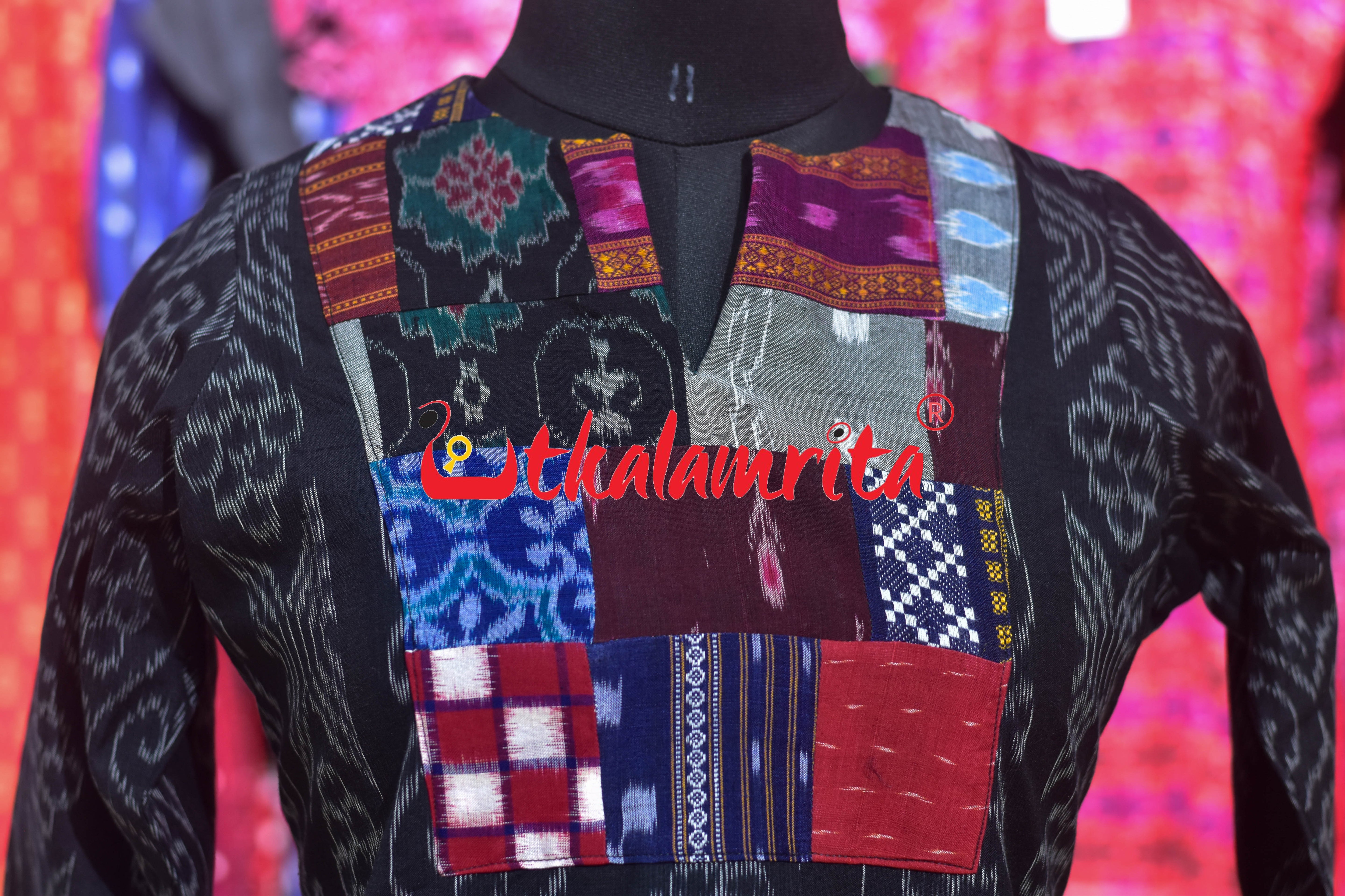 Flower Bandha on Black (Ladies' Full Sleeveles Crop Top)